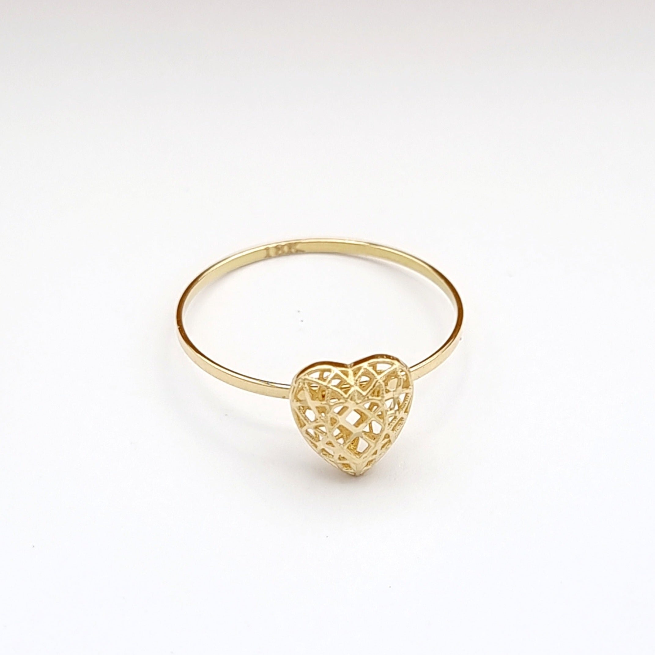 18K Pure Gold Net Heart Ring