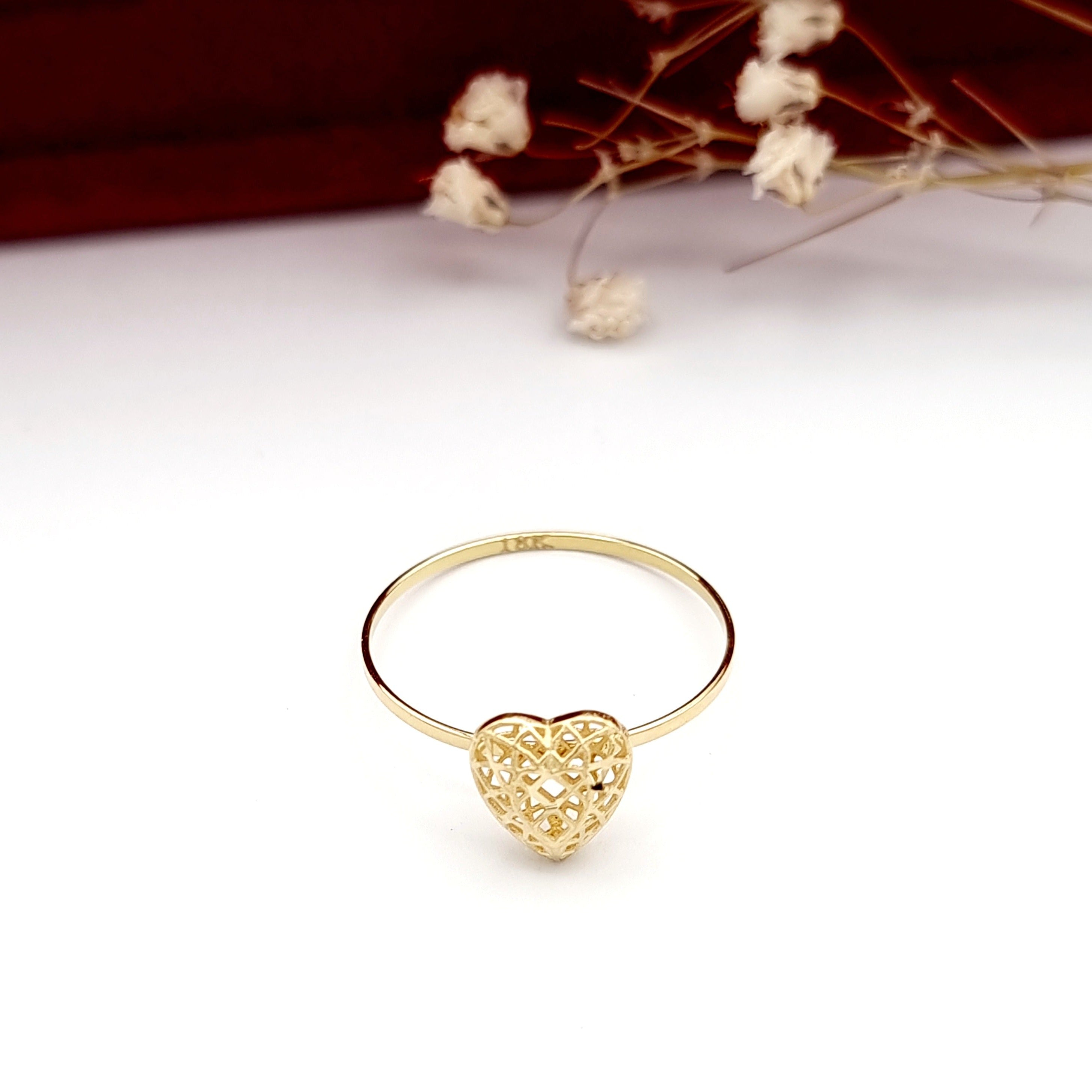 18K Pure Gold Net Heart Ring