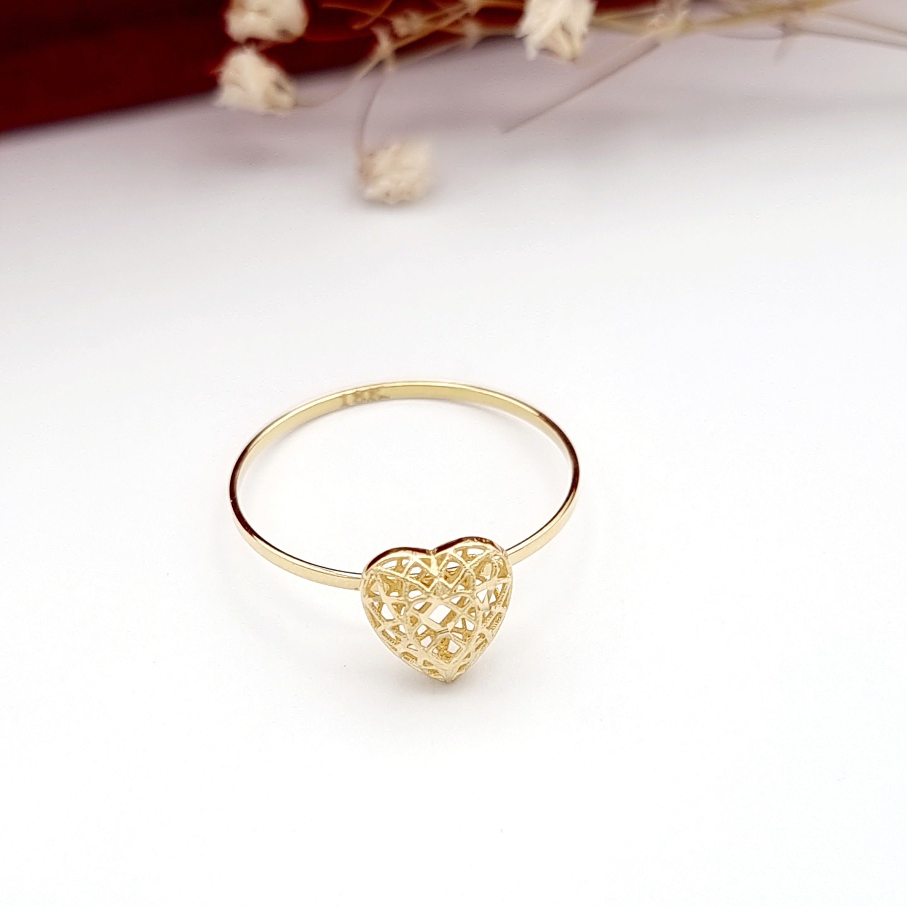 18K Pure Gold Net Heart Ring