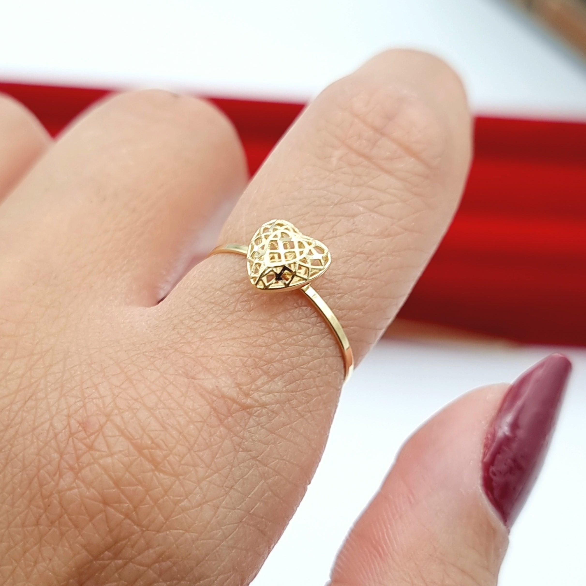 18K Pure Gold Net Heart Ring