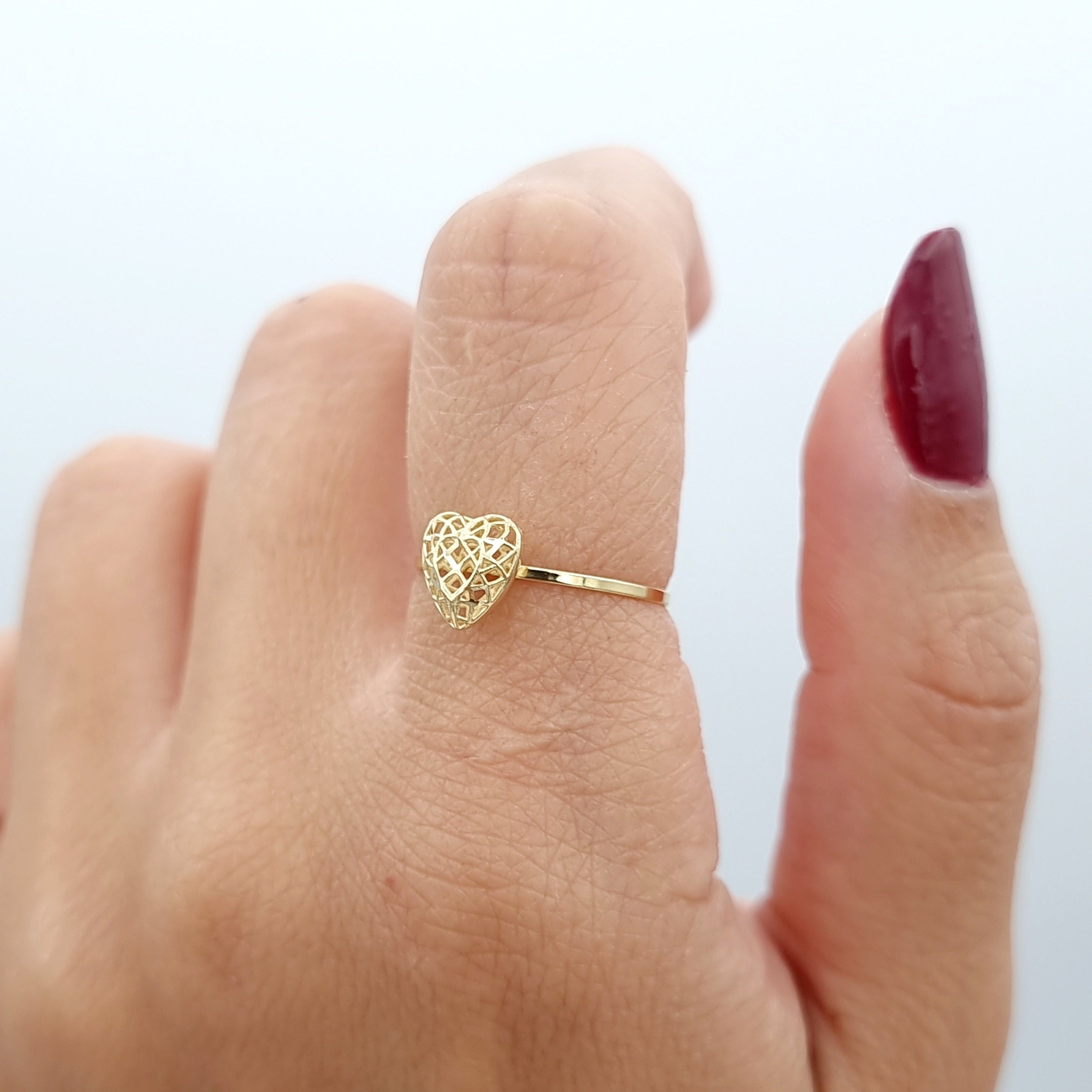 18K Pure Gold Net Heart Ring