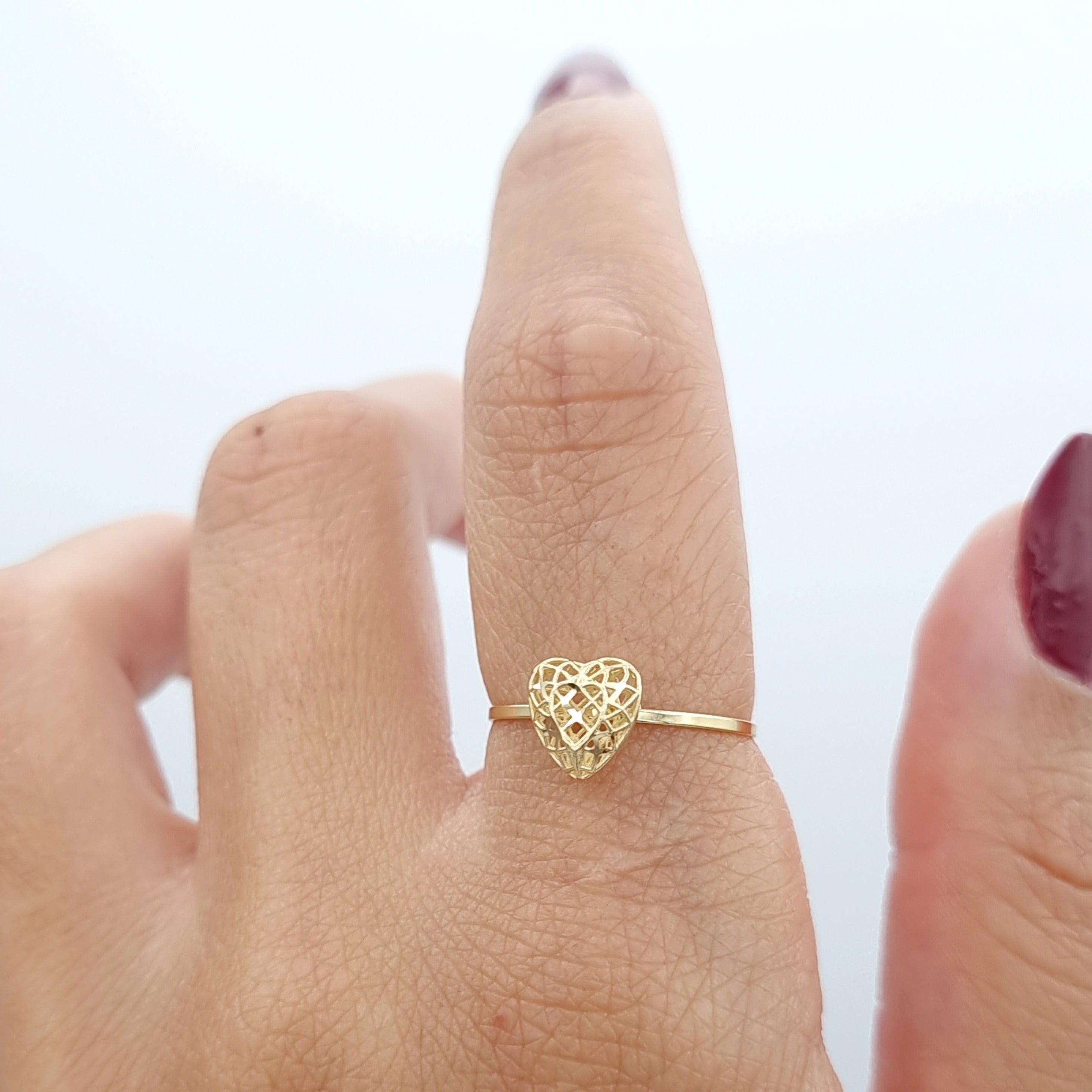 18K Pure Gold Net Heart Ring