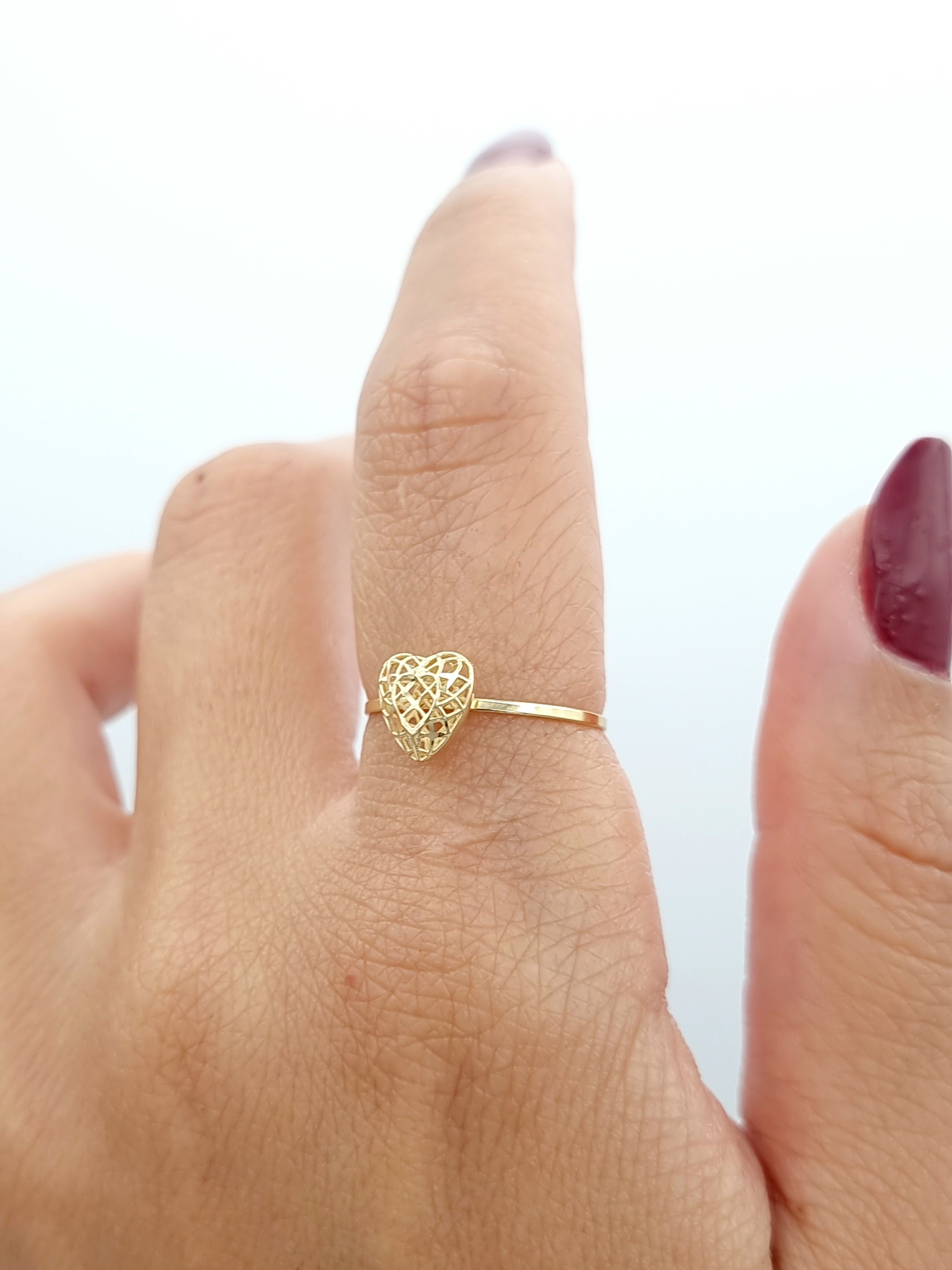 18K Pure Gold Net Heart Ring