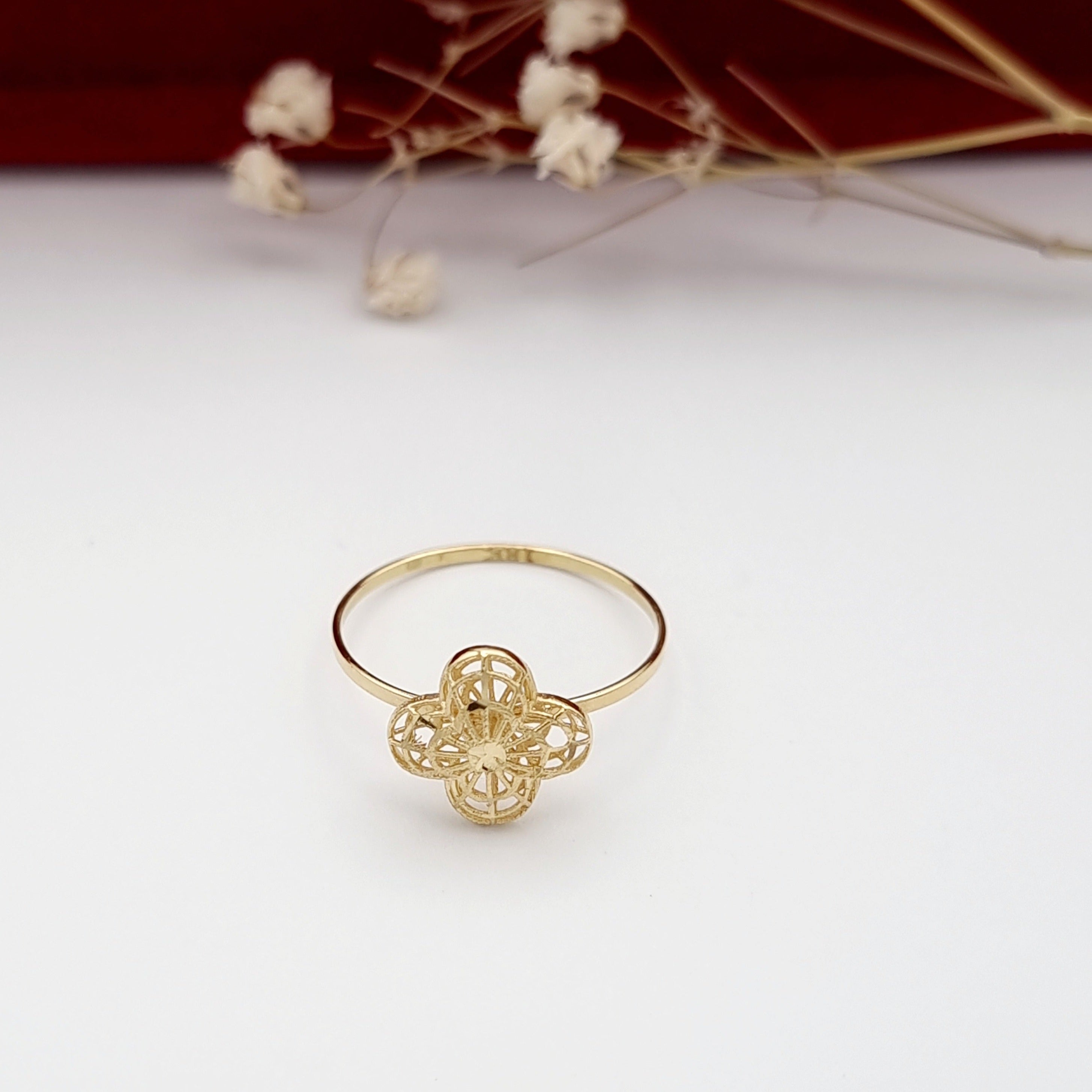 18K Pure Gold Net Flower Ring