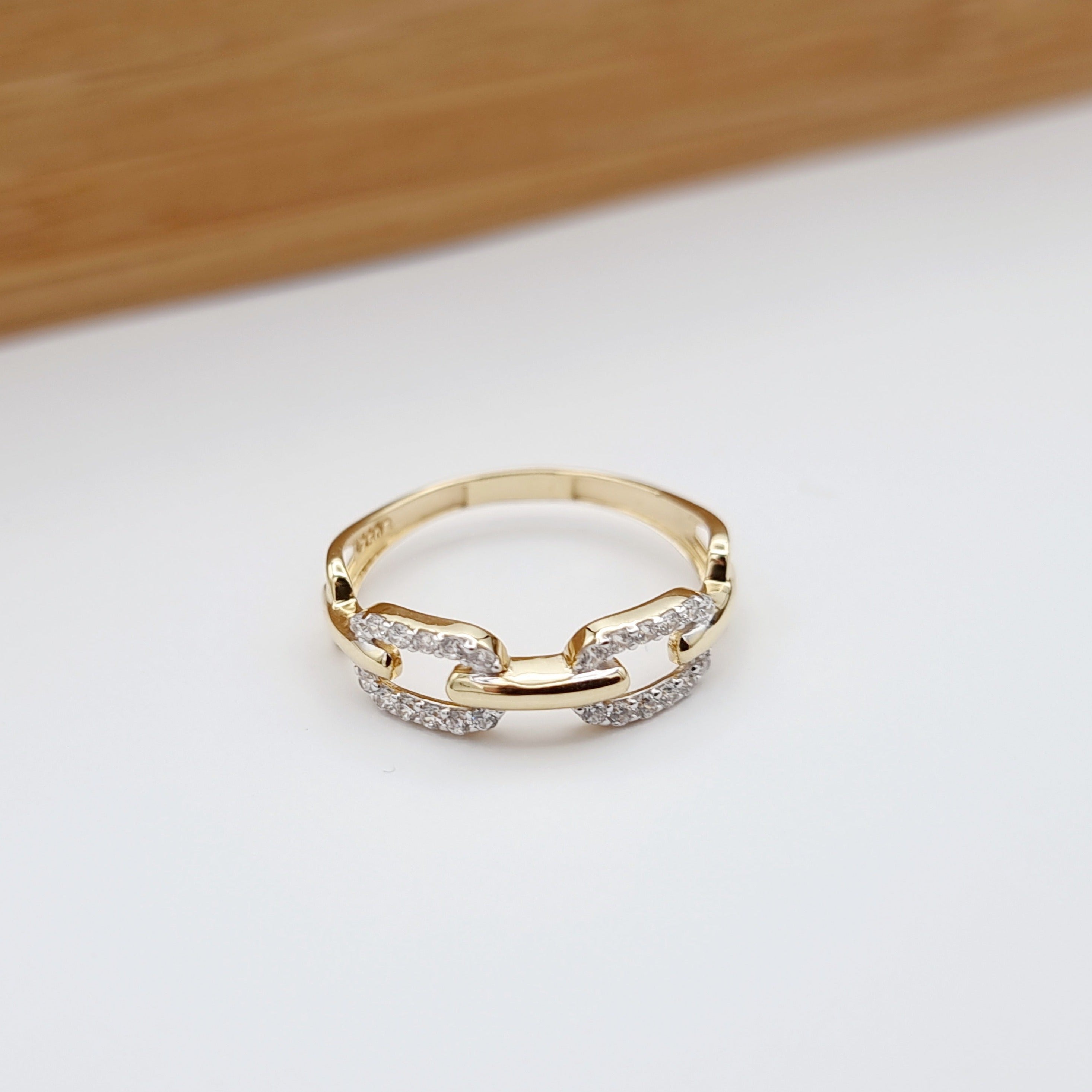 18K Pure Gold Link Stone Ring