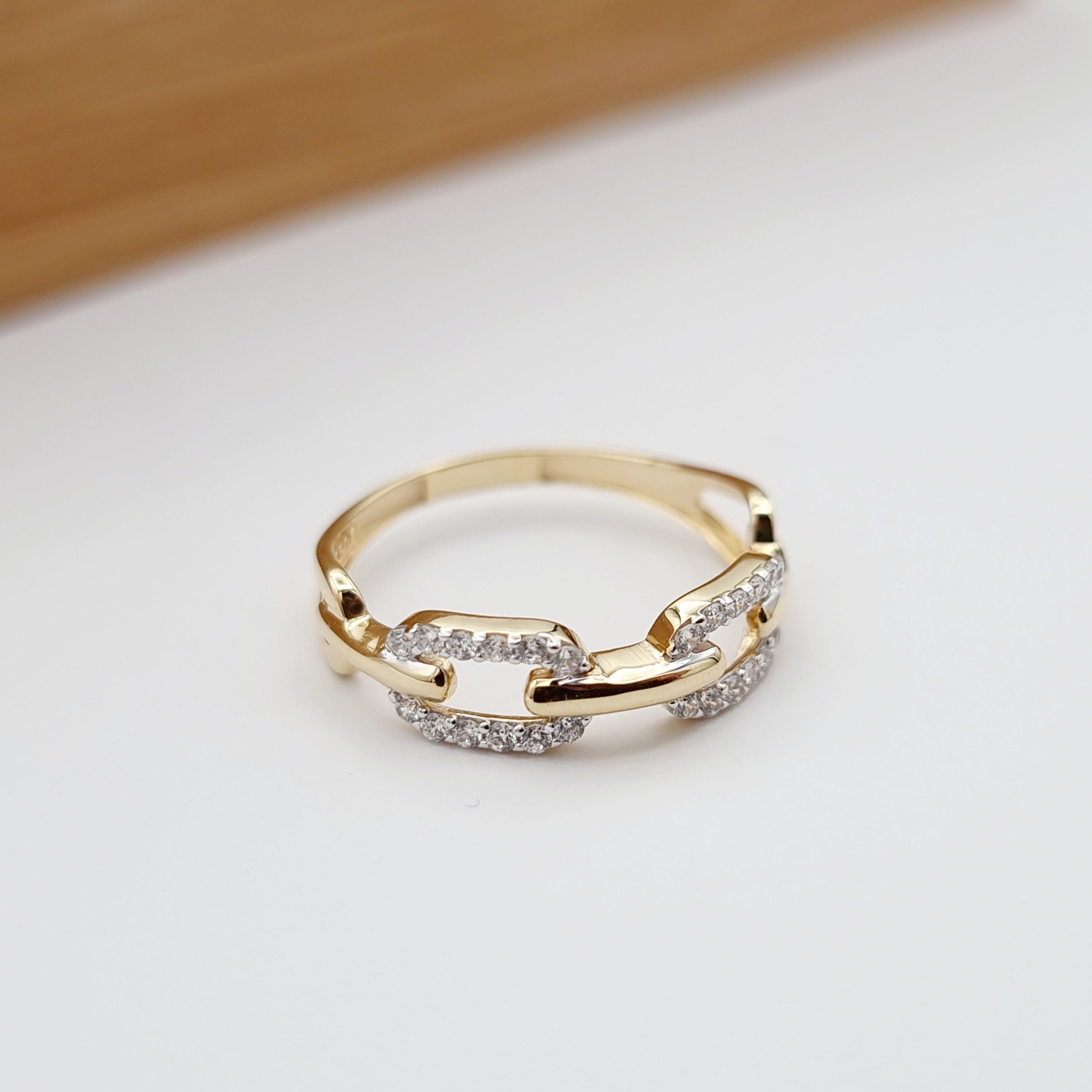 18K Pure Gold Link Stone Ring