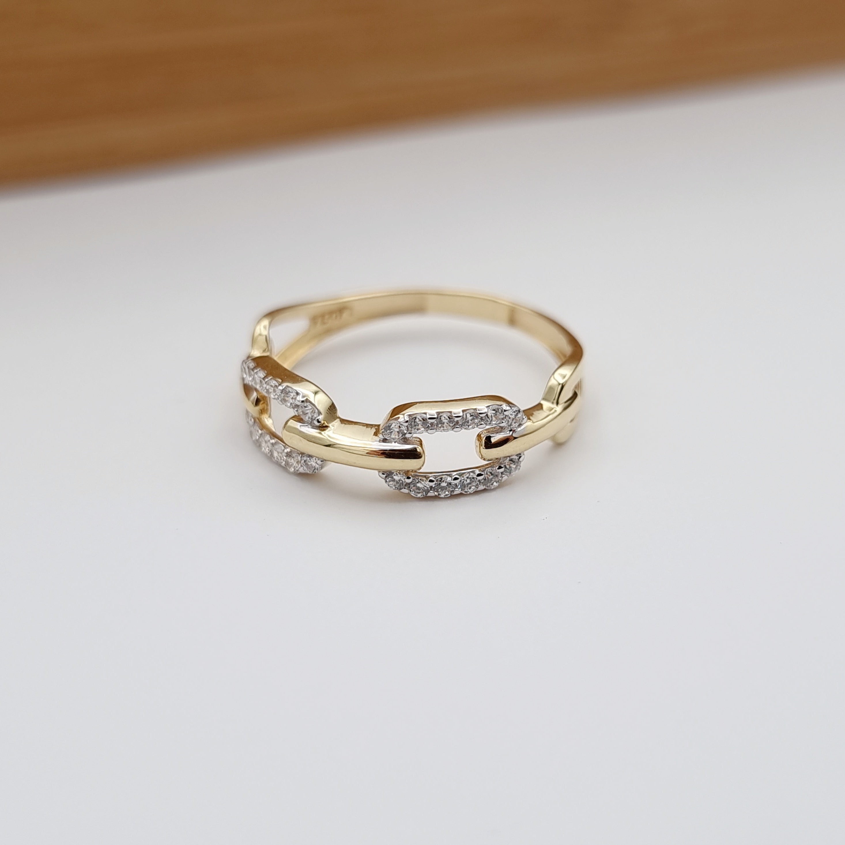 18K Pure Gold Link Stone Ring