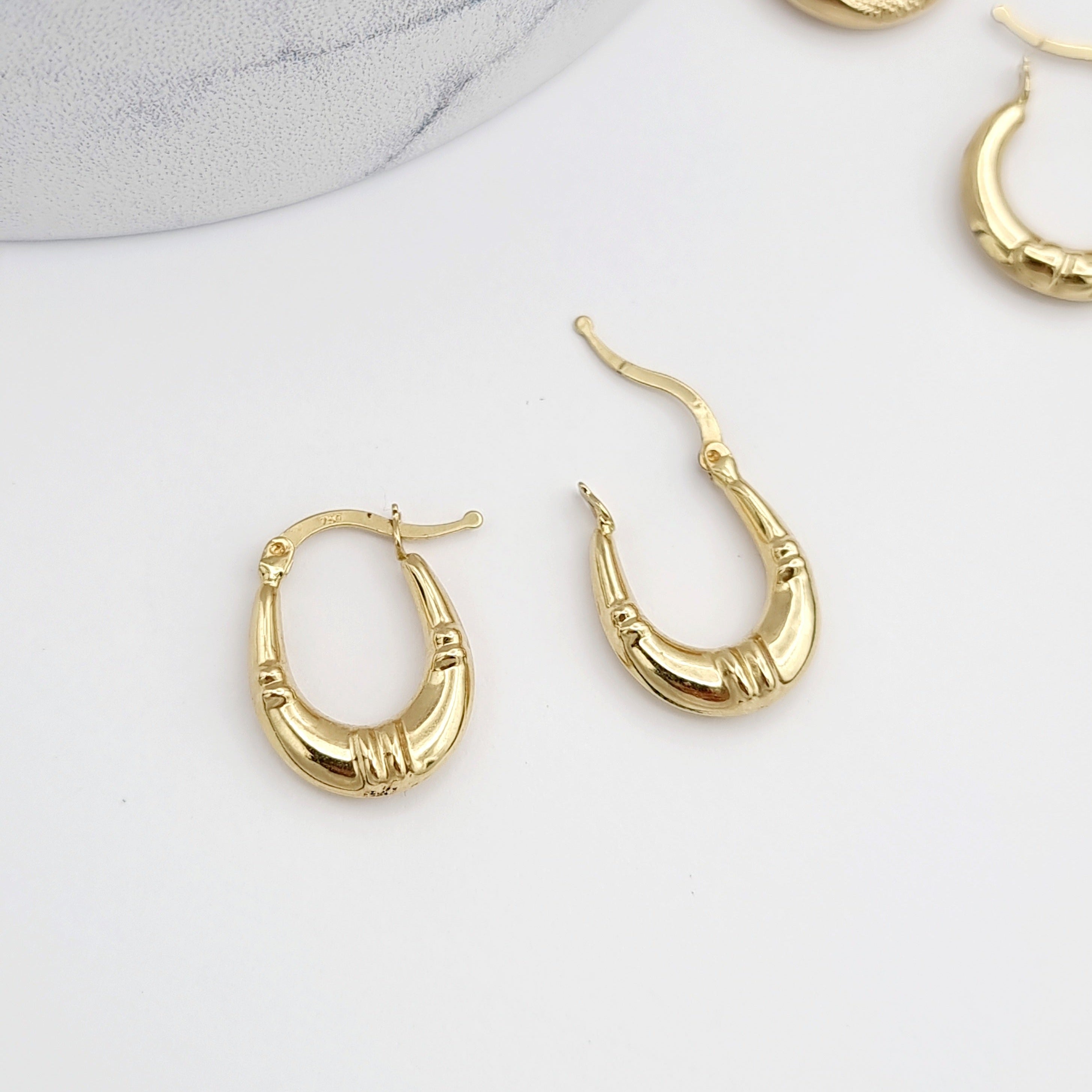 18K Pure Gold Lined Oval Earring Set