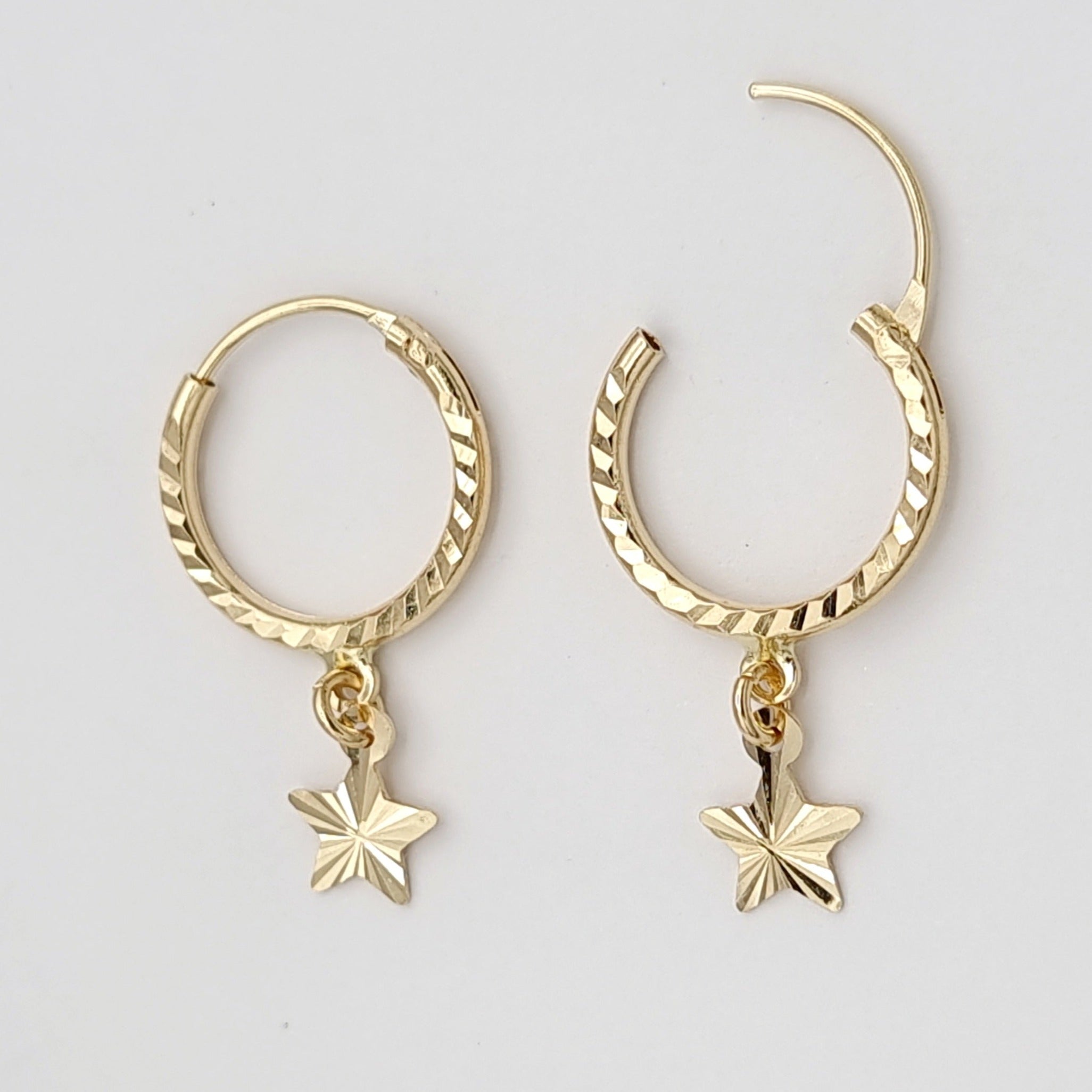 18K Pure Gold Round Hanging Star Earring Set