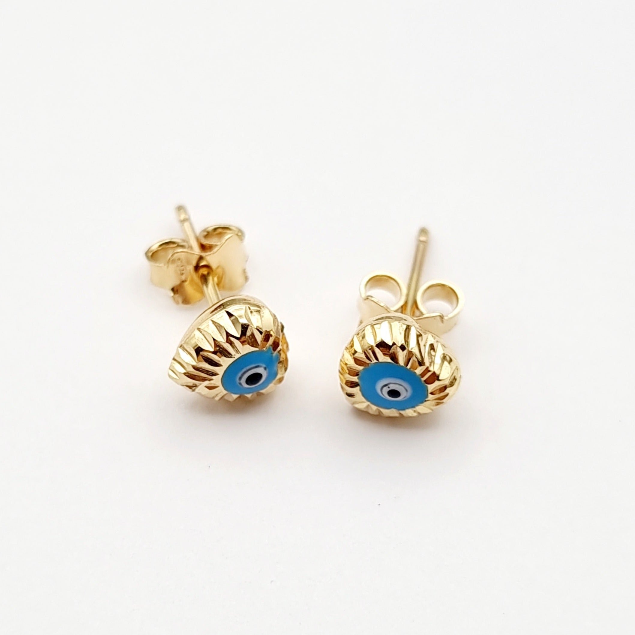 18K Pure Gold Heart Evil Eye Earring Set