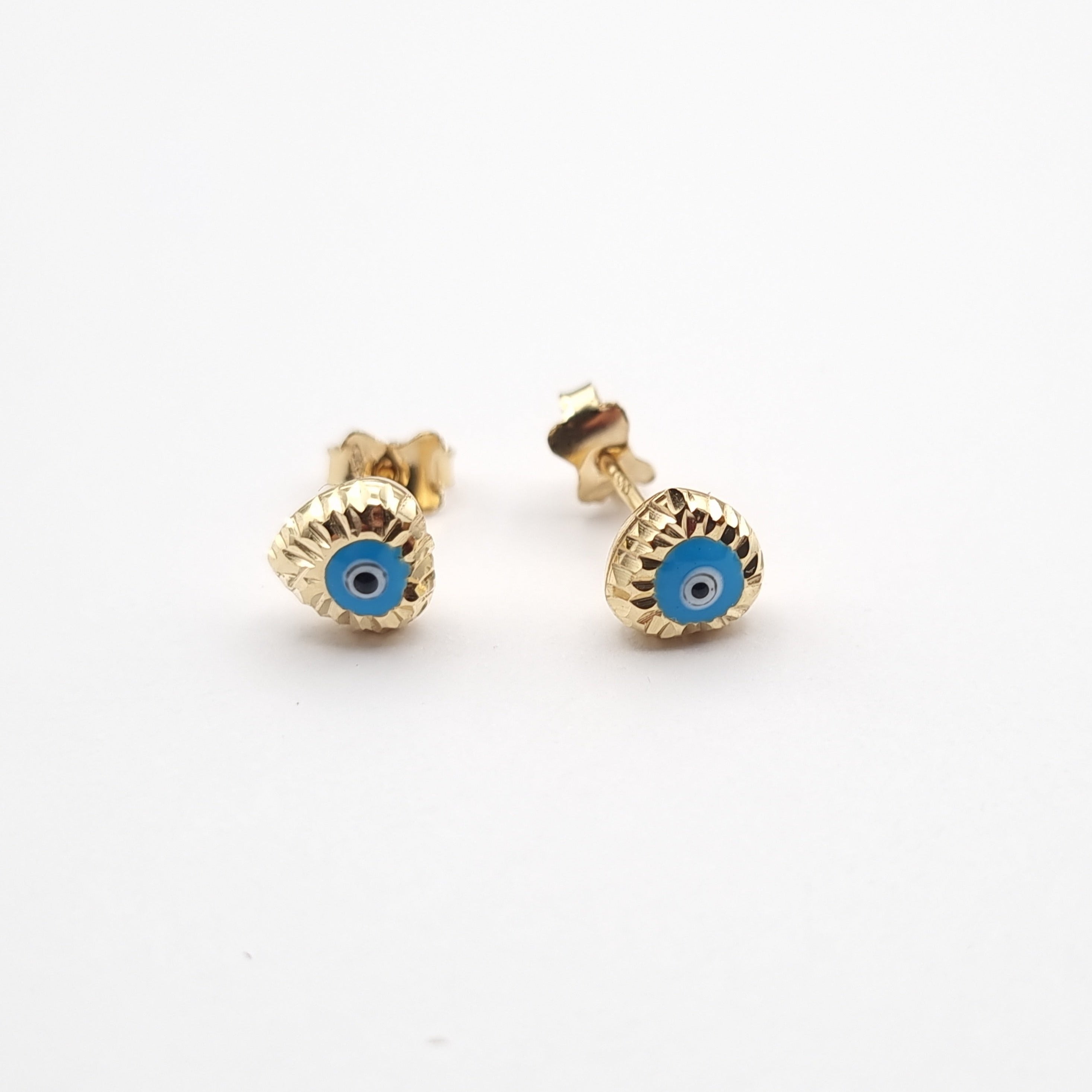 18K Pure Gold Heart Evil Eye Earring Set