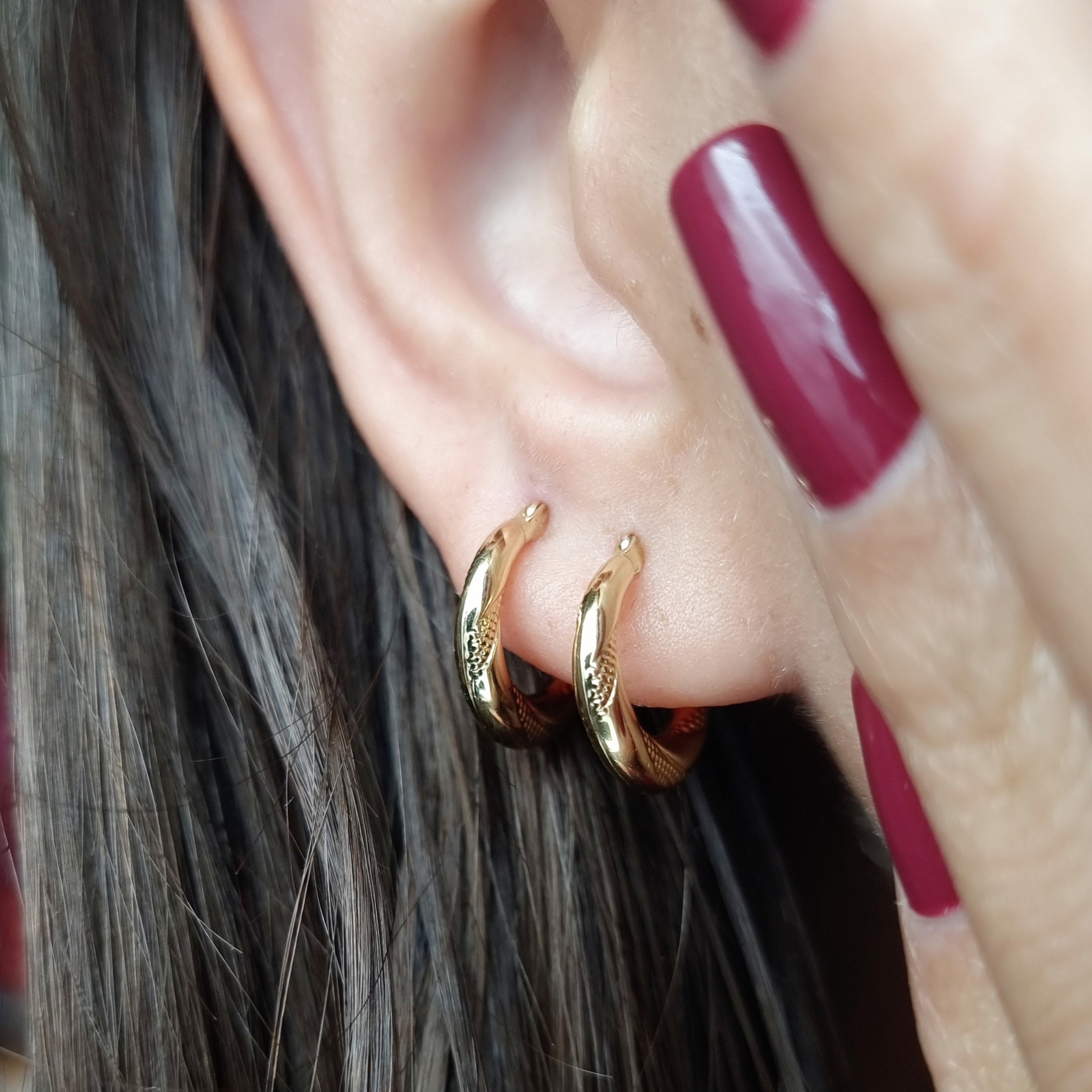 18K Pure Gold Round Earring Set