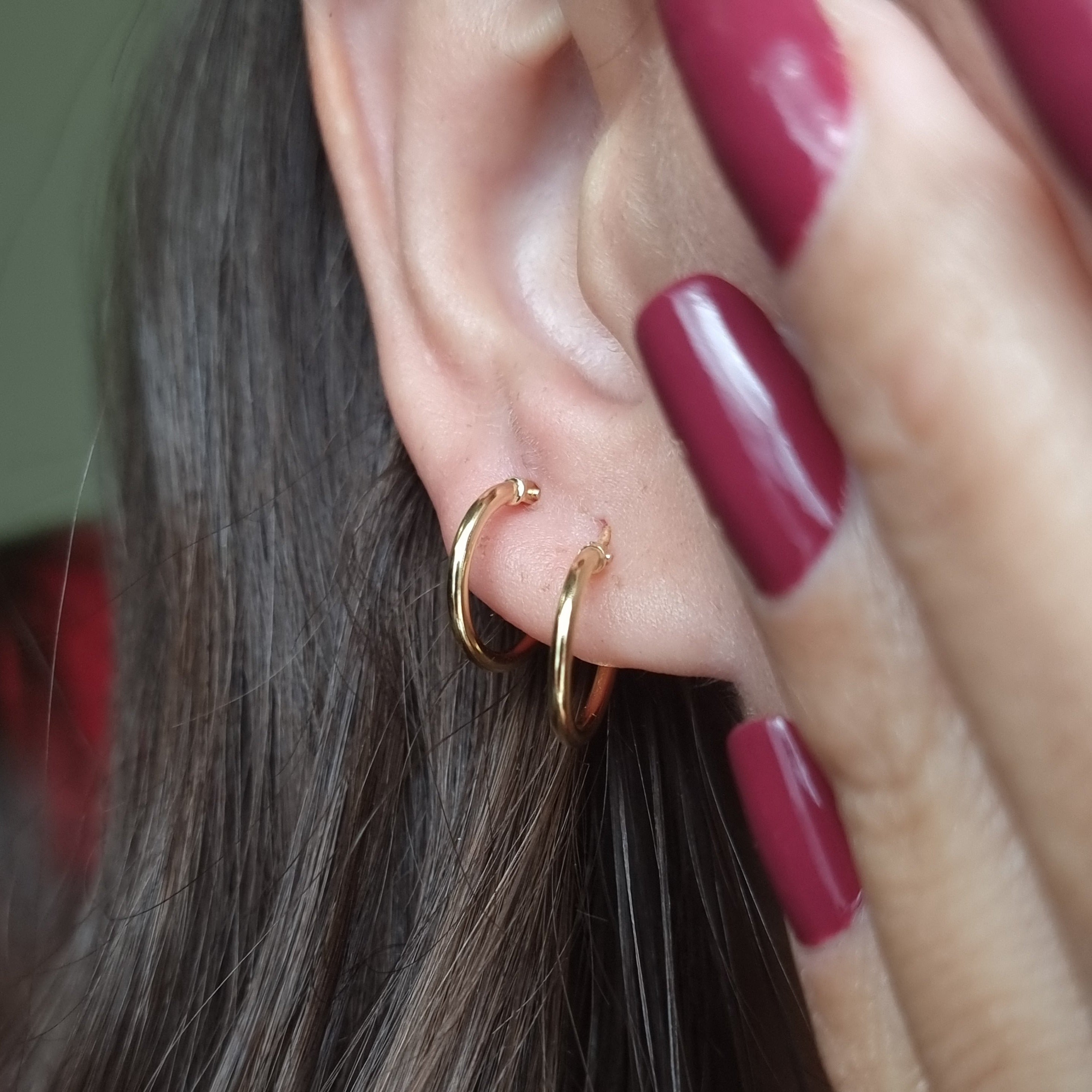 18K Pure Gold Fine Round Hoop Earring Set