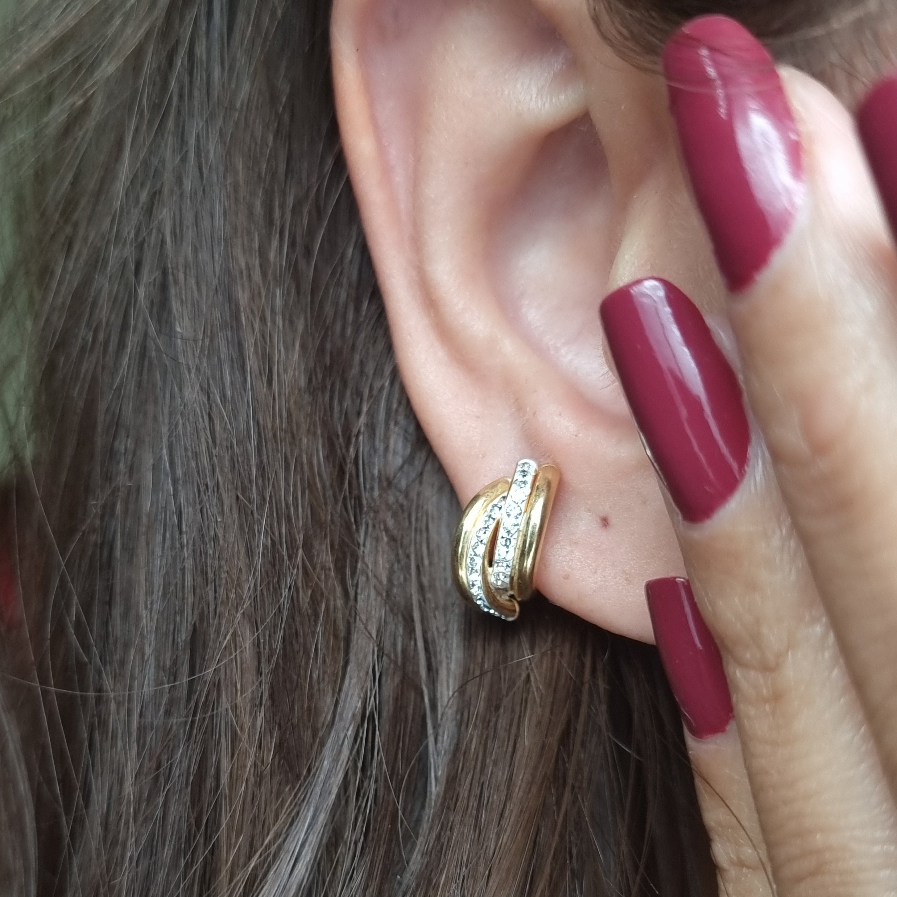 18K Pure Gold Stone Layer Tube Stud Earring Set