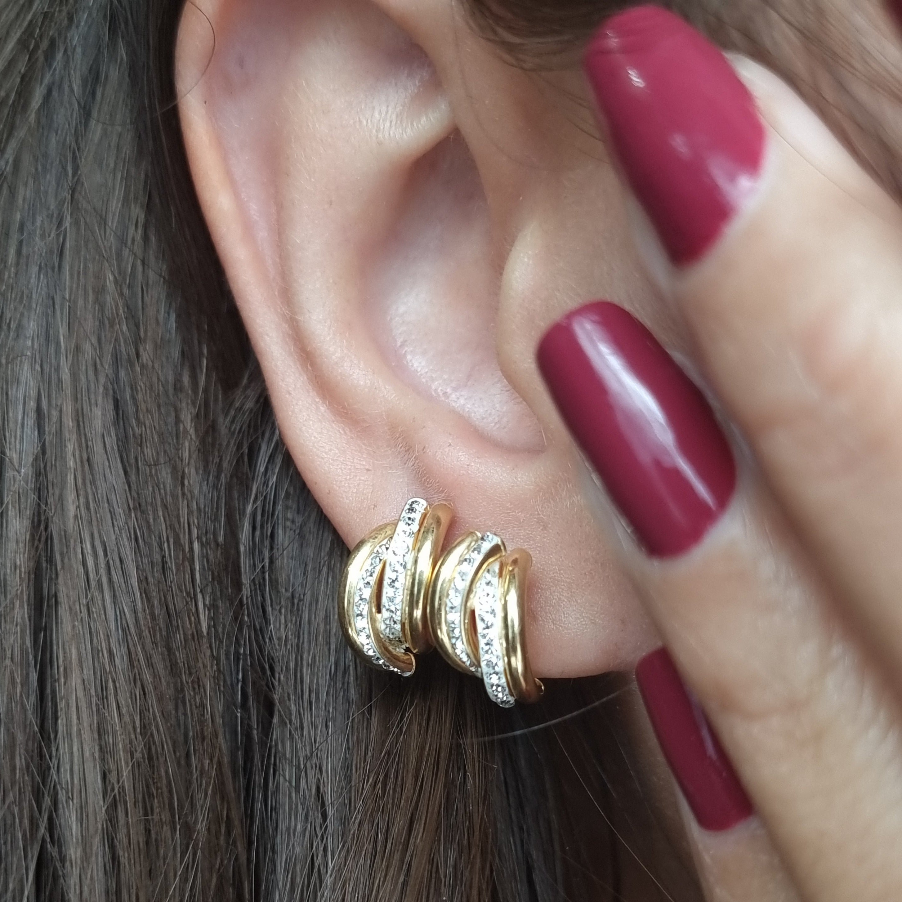18K Pure Gold Stone Layer Tube Stud Earring Set