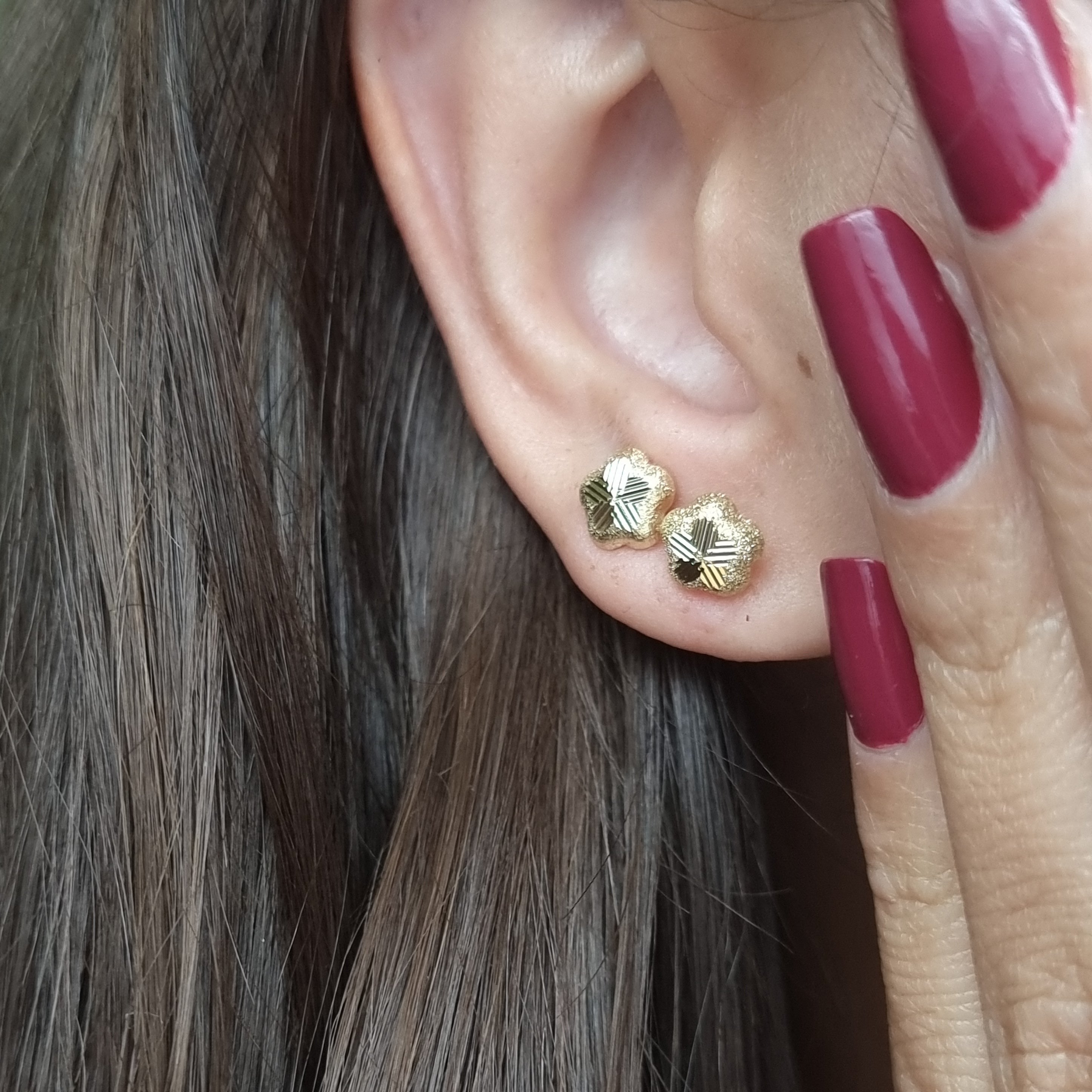 18K Pure Gold Star Stud Earring Set