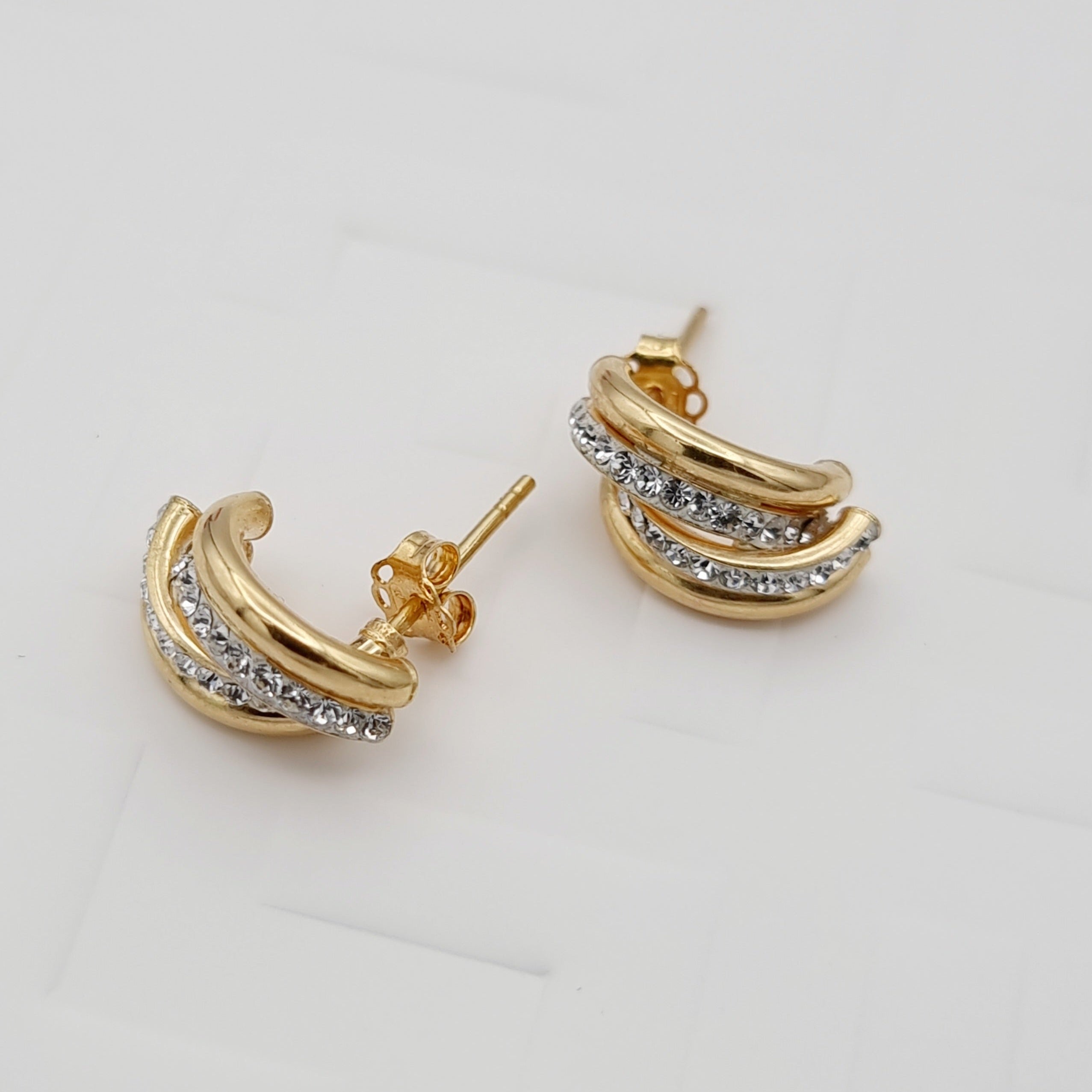 18K Pure Gold Stone Layer Tube Stud Earring Set
