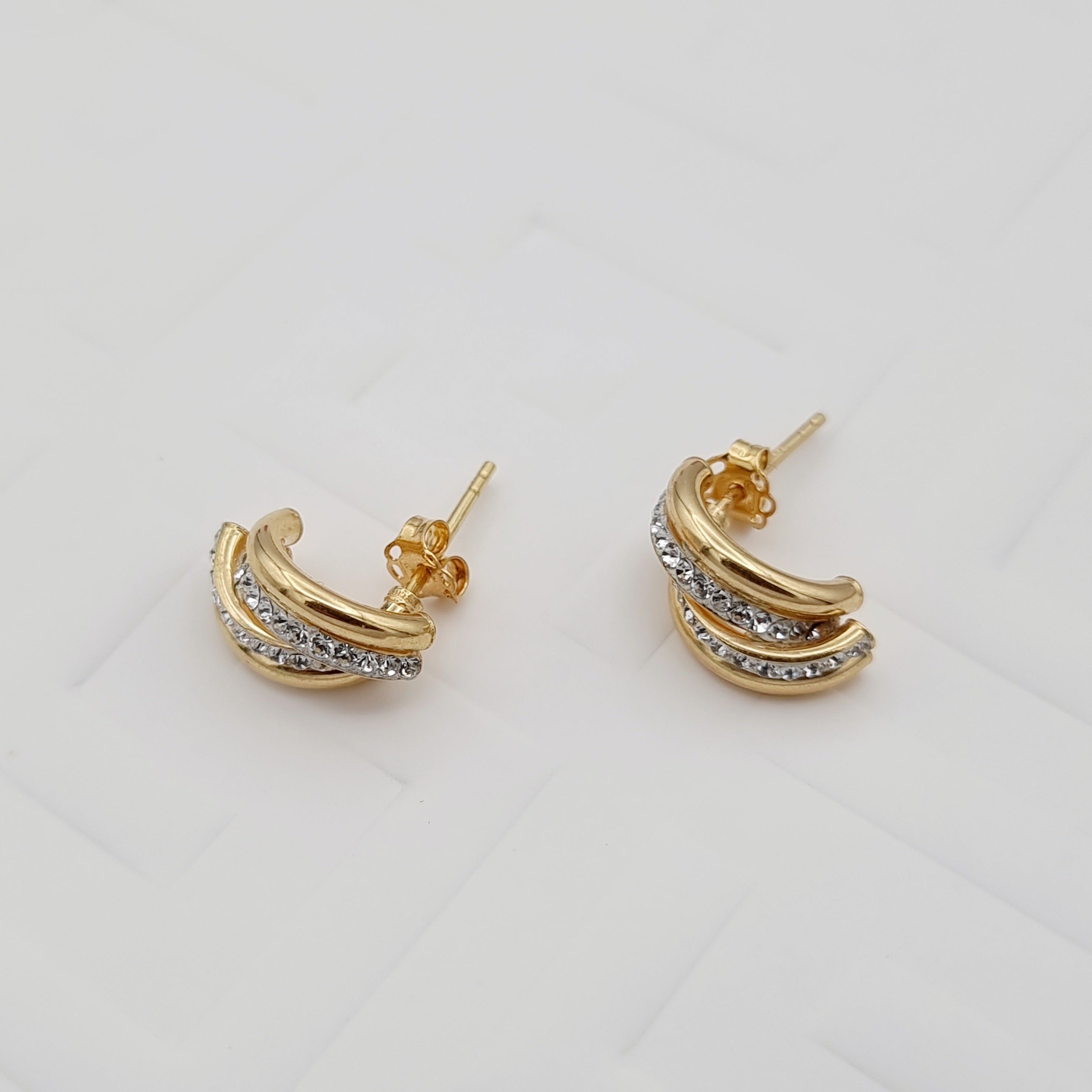 18K Pure Gold Stone Layer Tube Stud Earring Set