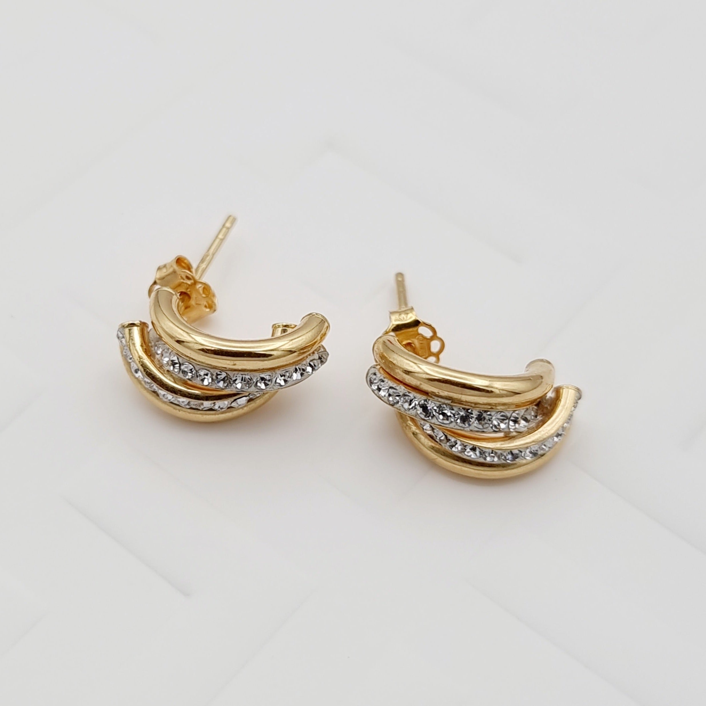 18K Pure Gold Stone Layer Tube Stud Earring Set