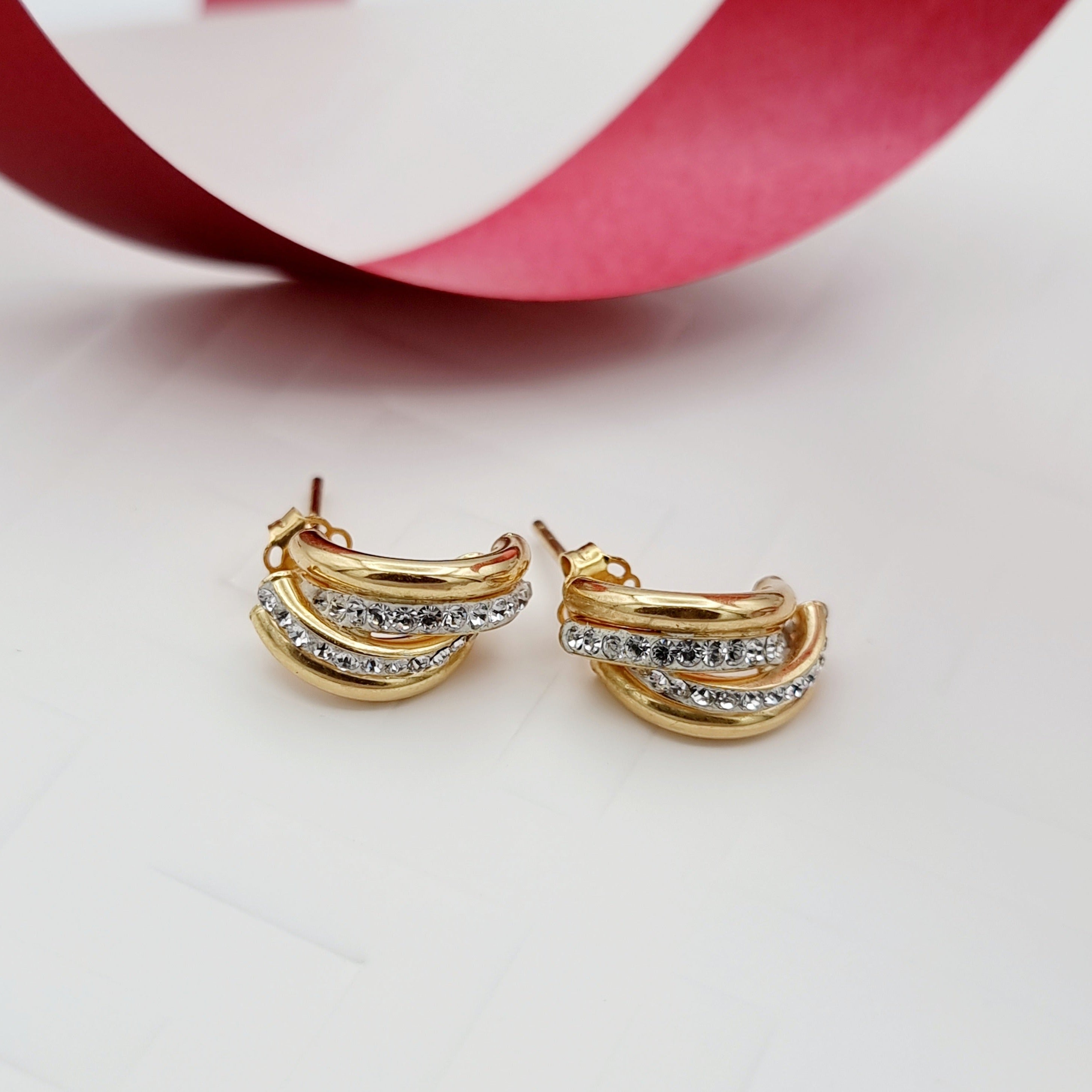 18K Pure Gold Stone Layer Tube Stud Earring Set