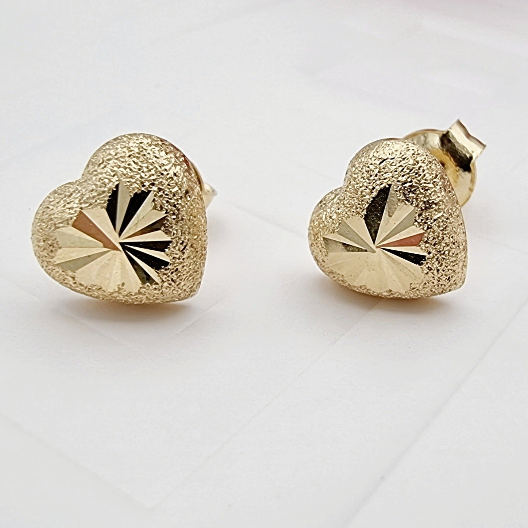 18K Pure Gold Heart Stud Earring Set