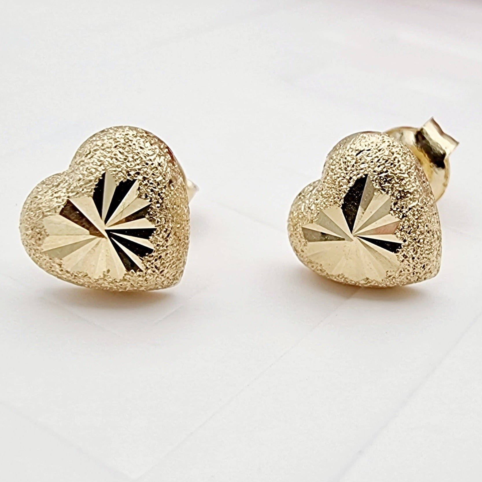 18K Pure Gold Heart Stud Earring Set