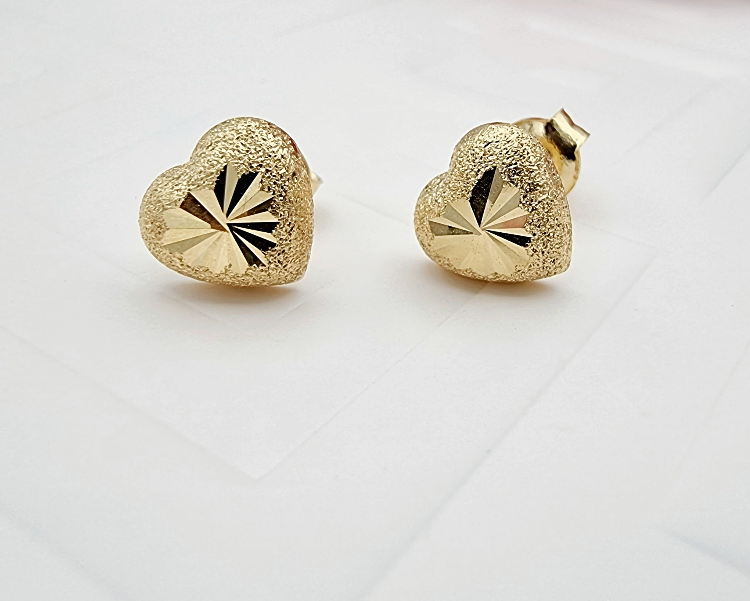 18K Pure Gold Heart Stud Earring Set