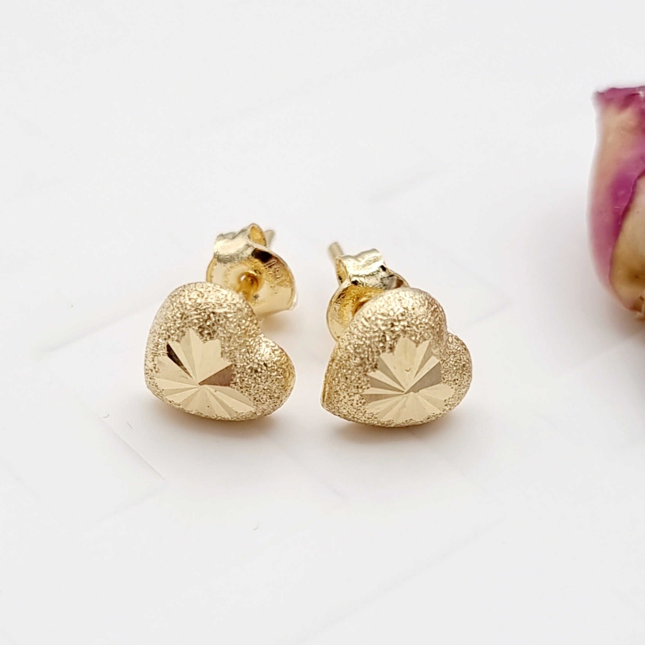 18K Pure Gold Heart Stud Earring Set