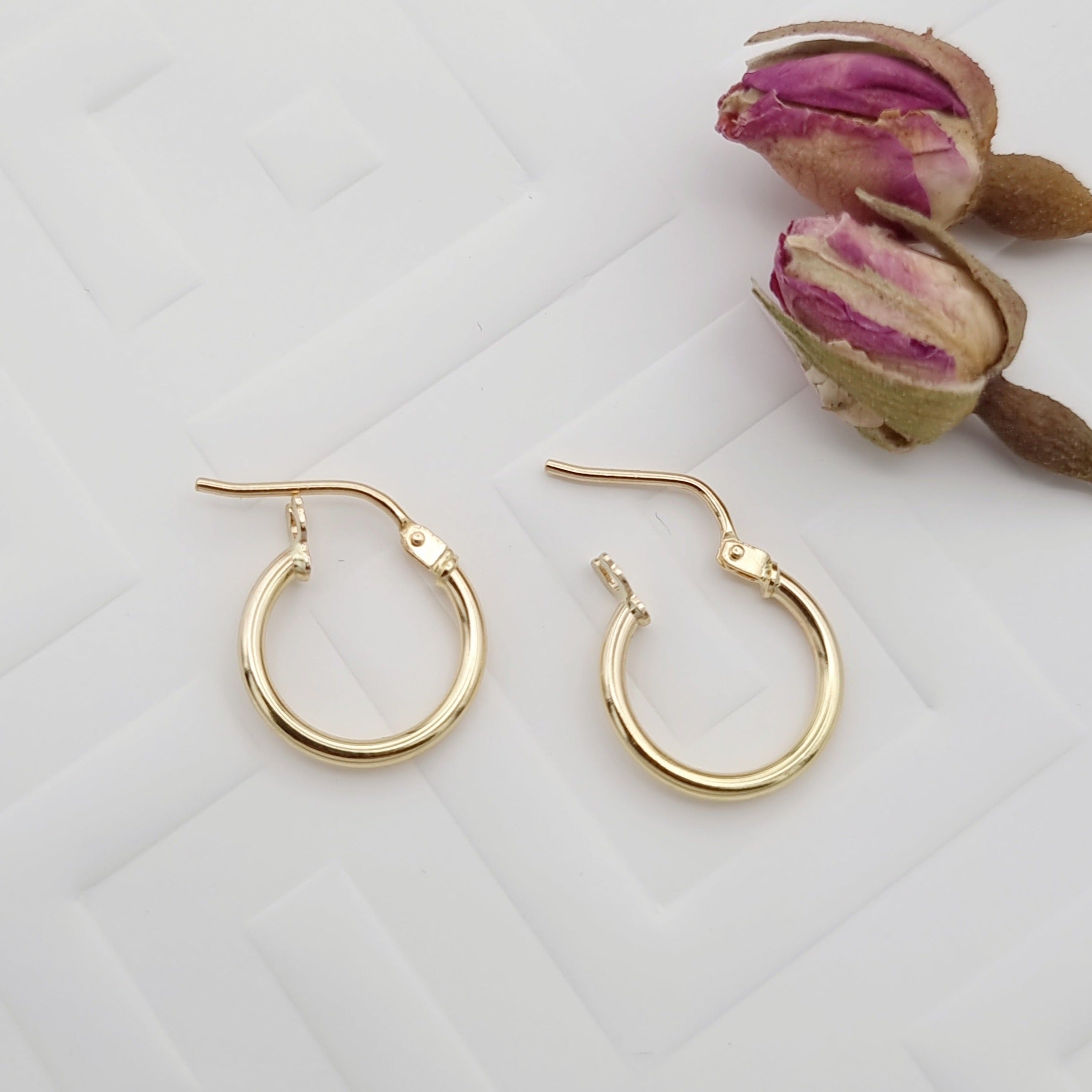 18K Pure Gold Fine Round Hoop Earring Set