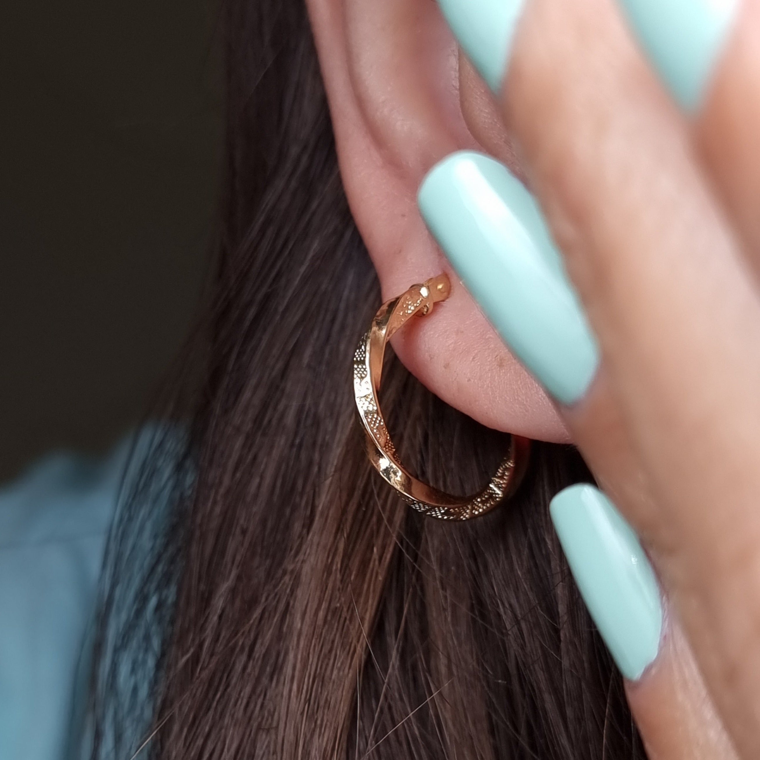 18K Pure Gold Round Twisted Earring Set