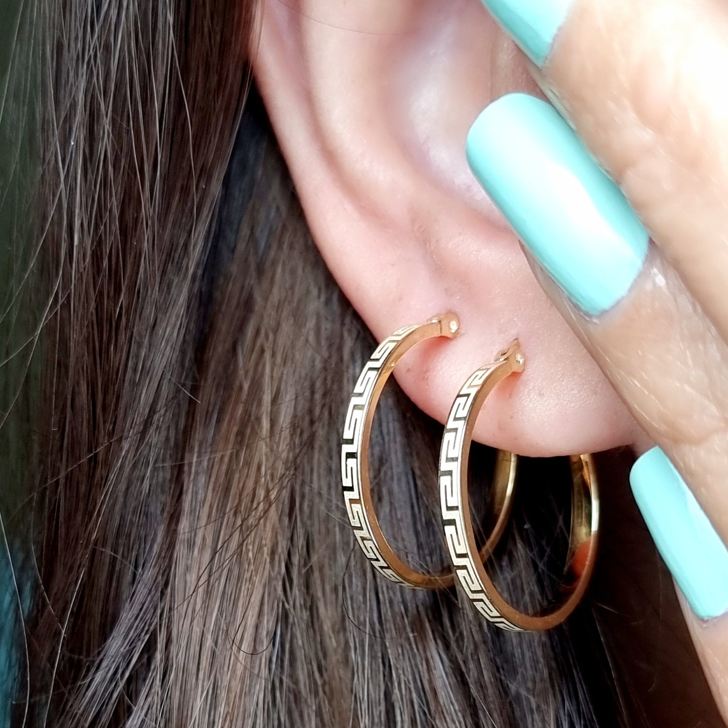 18K Pure Gold Round Hoop Earring Set