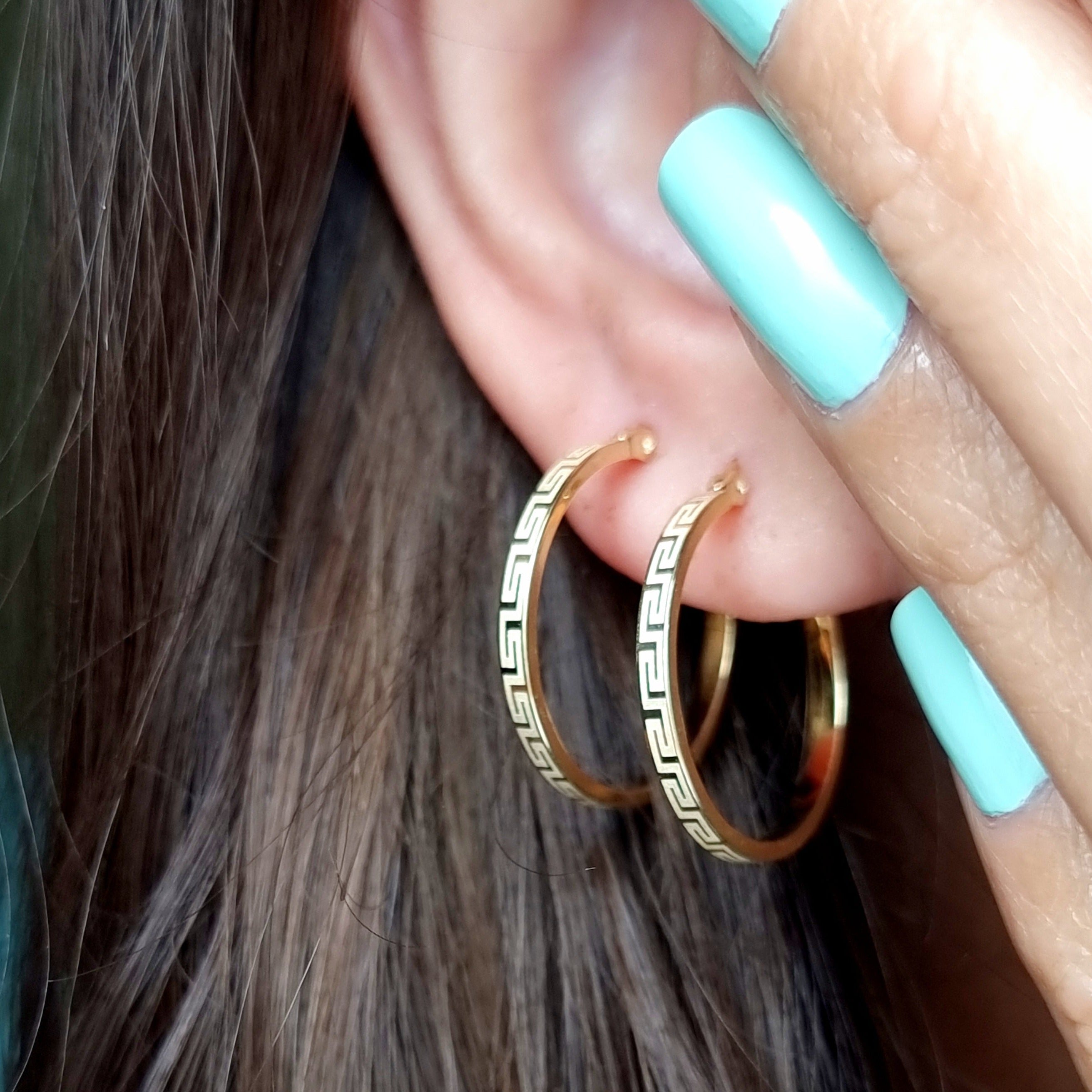 18K Pure Gold Round Hoop Earring Set