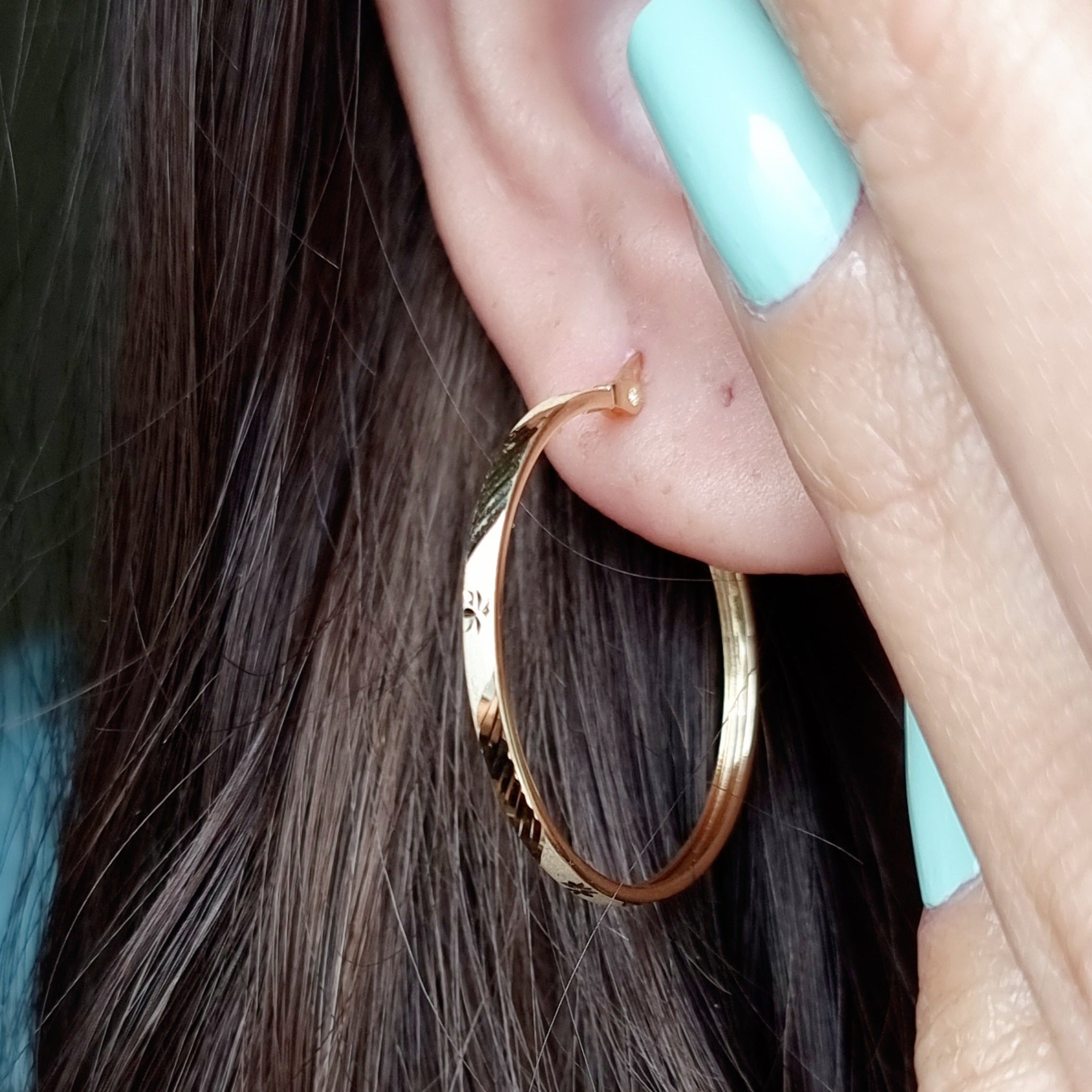 18K Pure Gold Round Hoop Earring Set