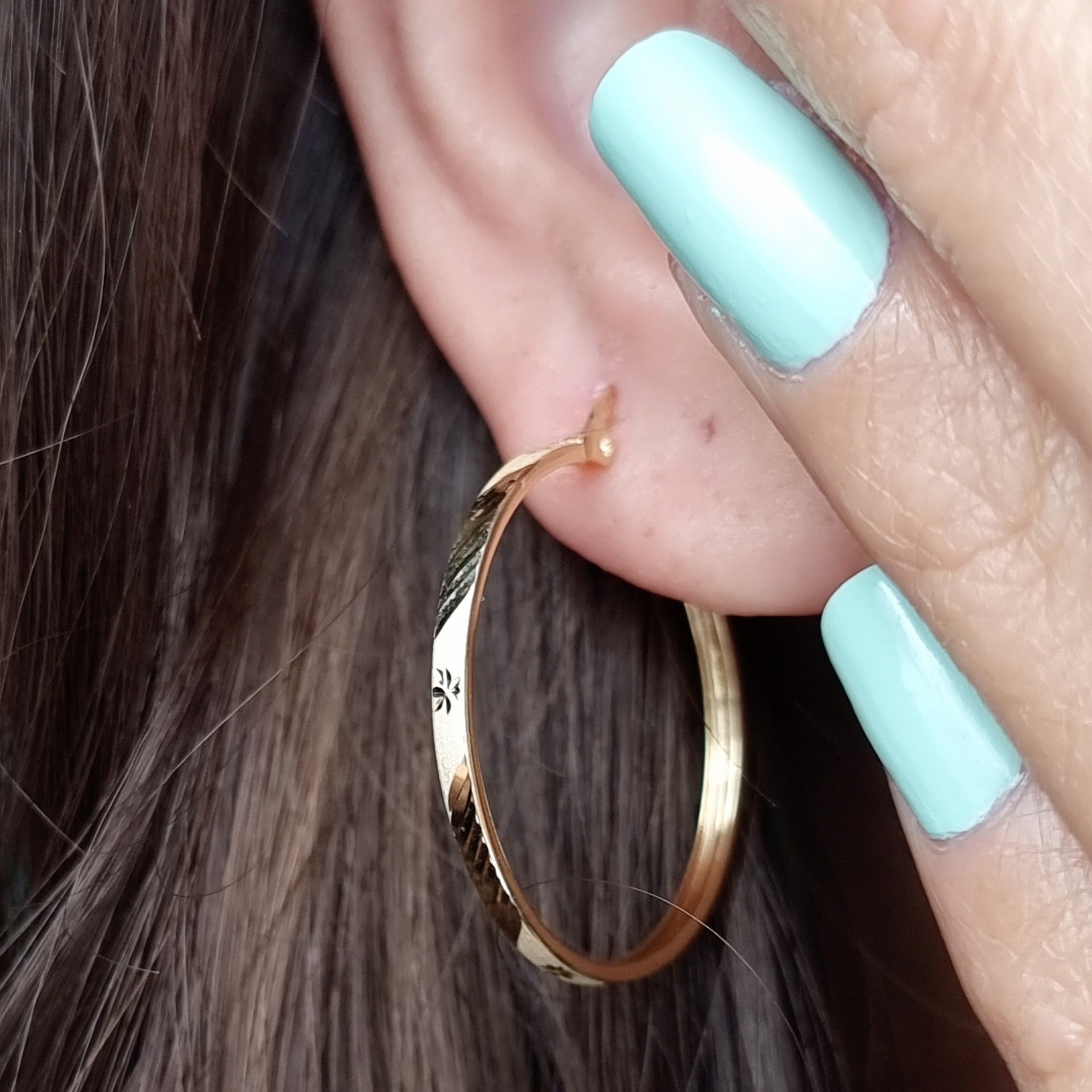 18K Pure Gold Round Hoop Earring Set