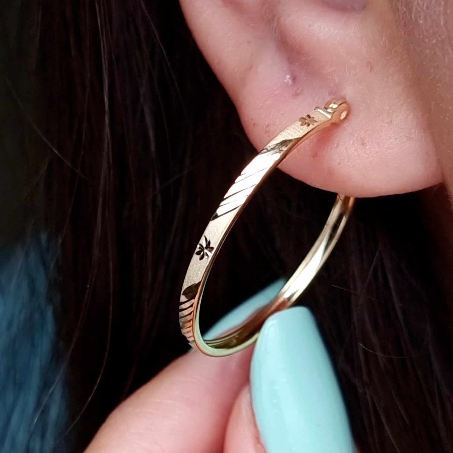 18K Pure Gold Round Hoop Earring Set