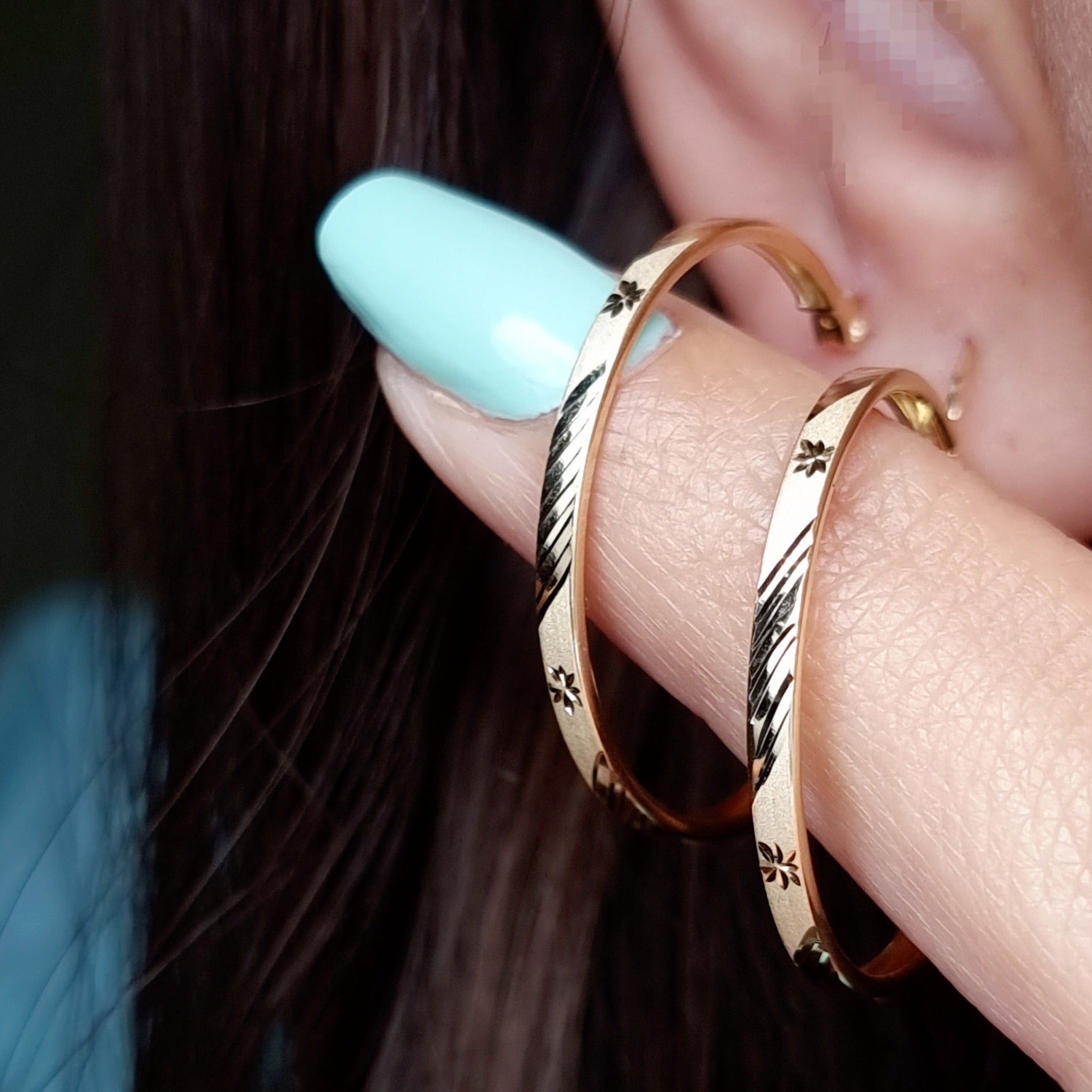 18K Pure Gold Round Hoop Earring Set