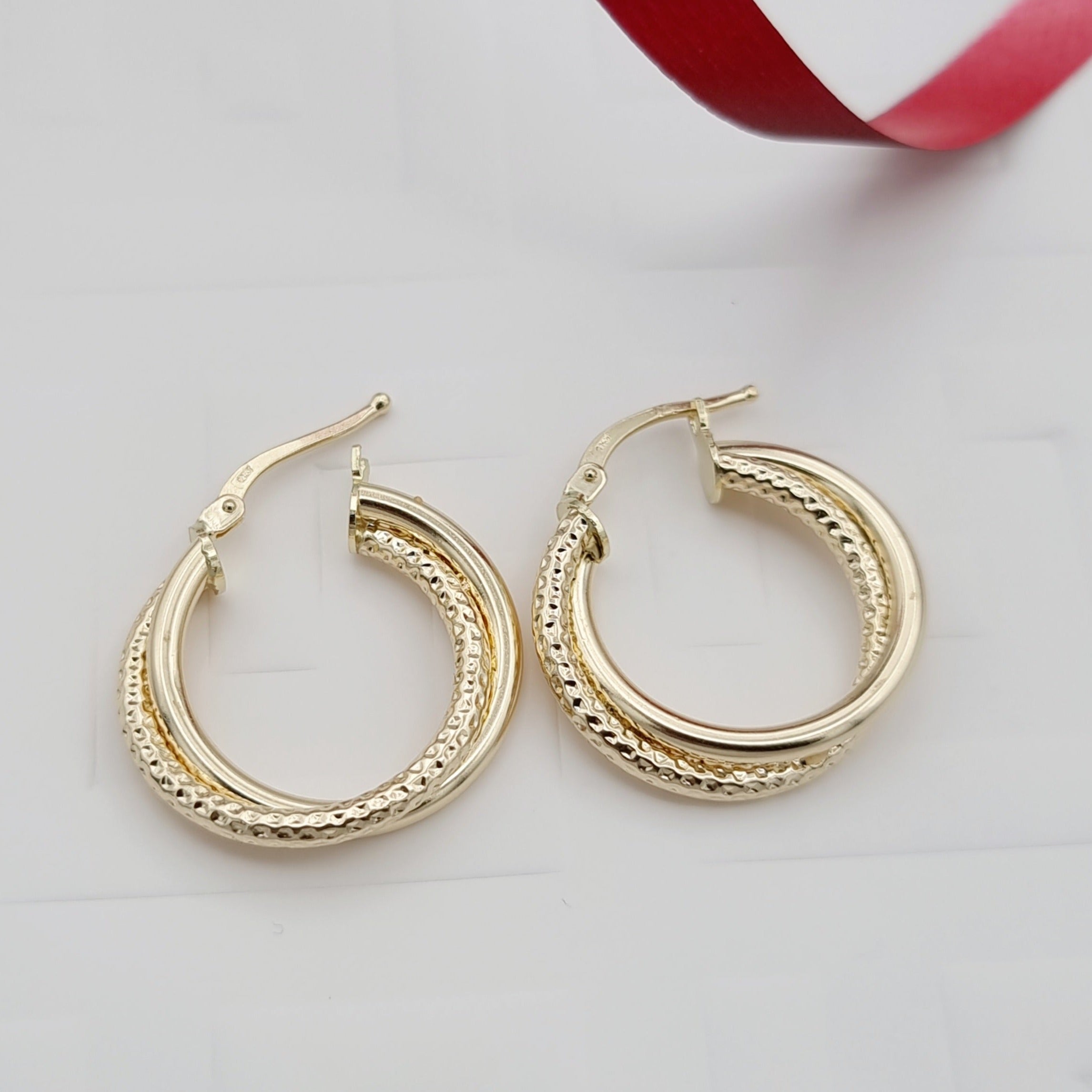 18K Pure Gold 2 Color Double Round Earring Set