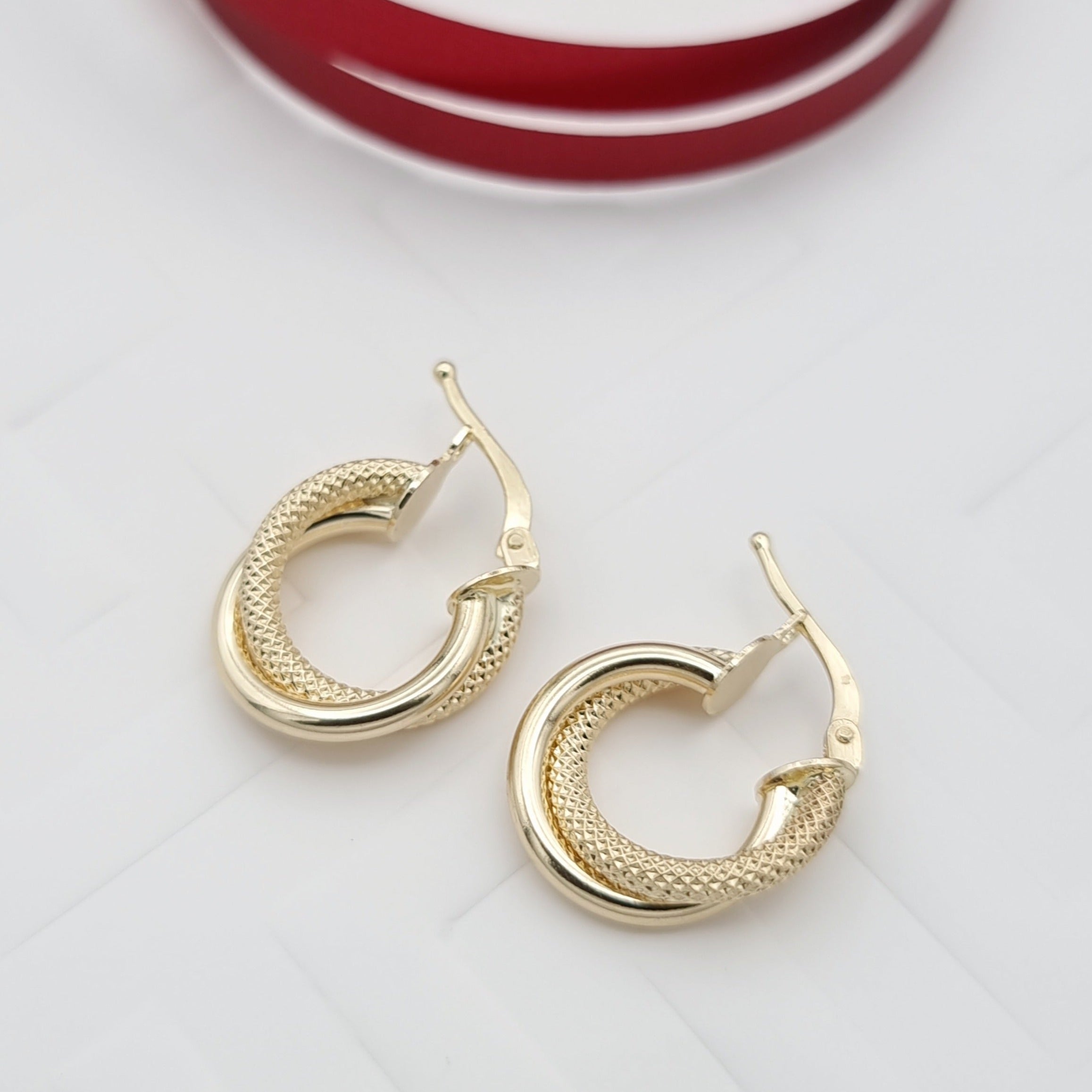 18K Pure Gold 2 Color Double Round Earring Set