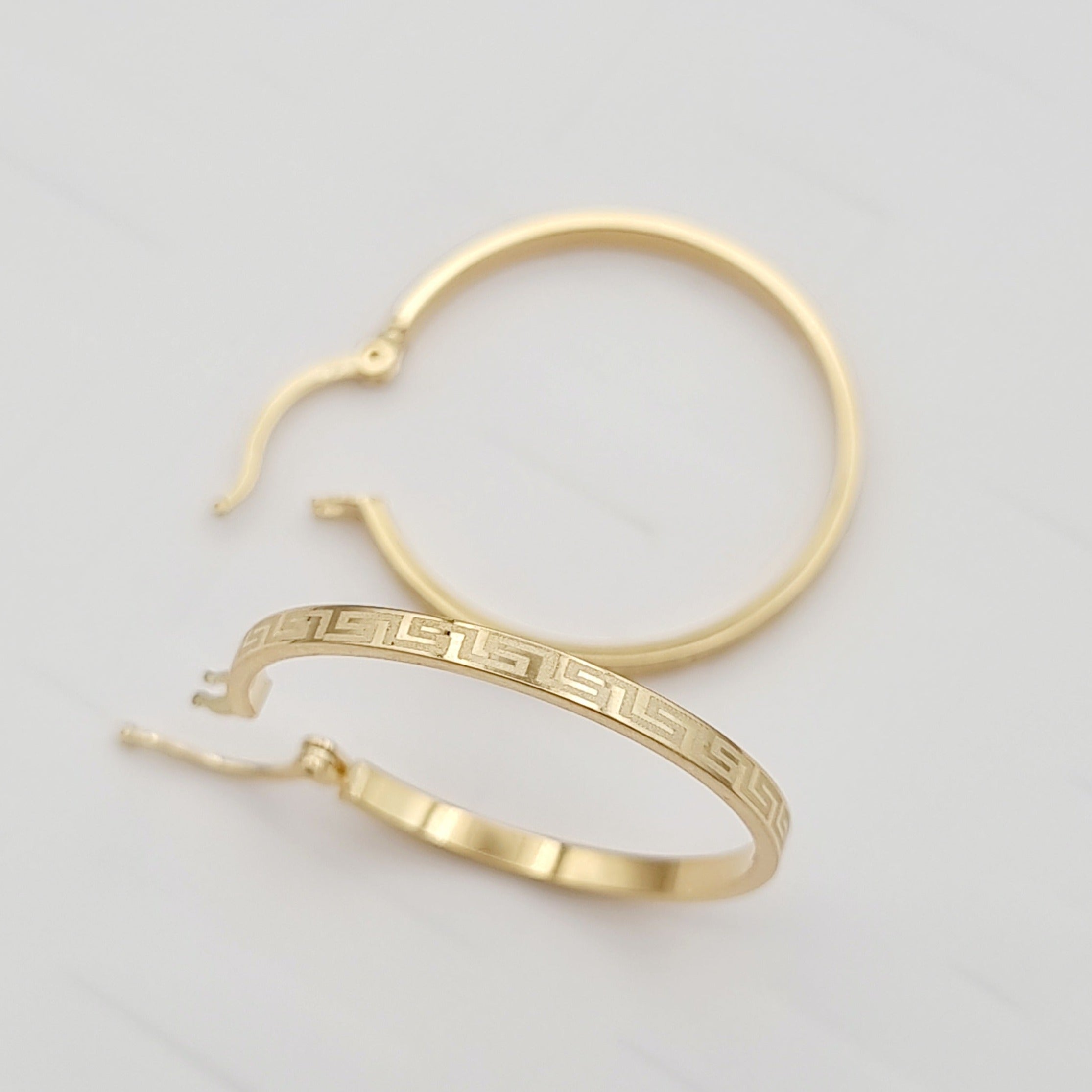 18K Pure Gold Round Hoop Earring Set