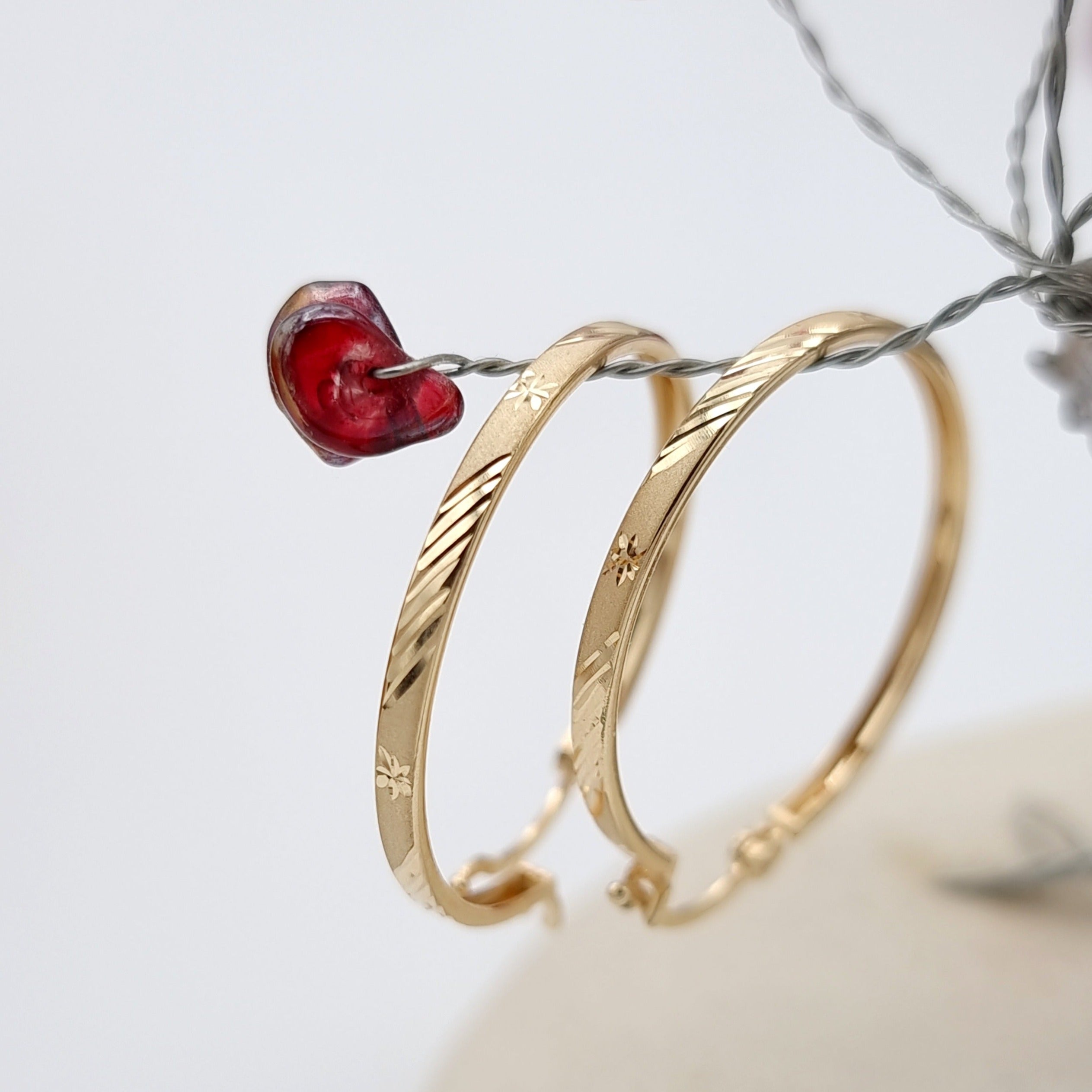 18K Pure Gold Round Hoop Earring Set