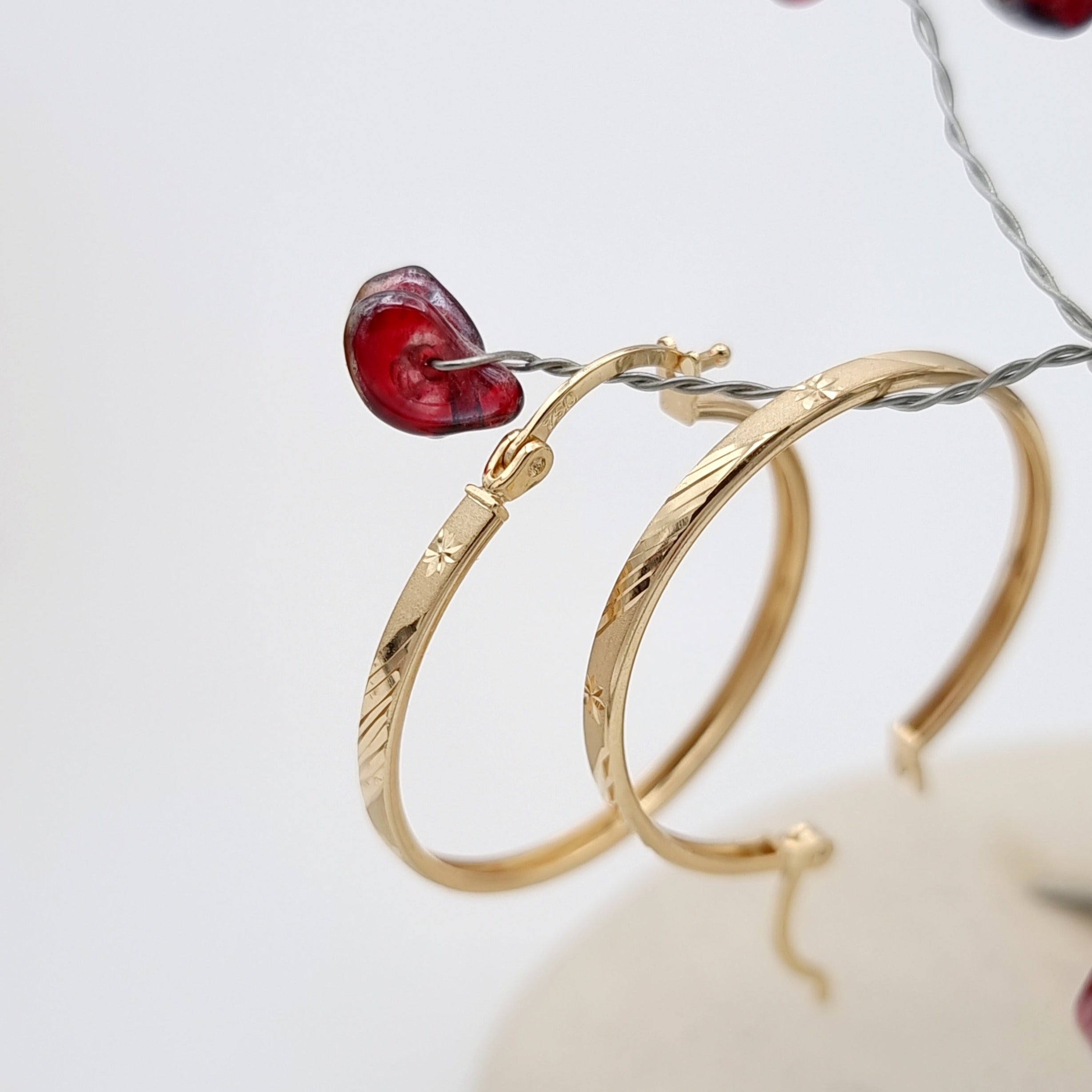 18K Pure Gold Round Hoop Earring Set