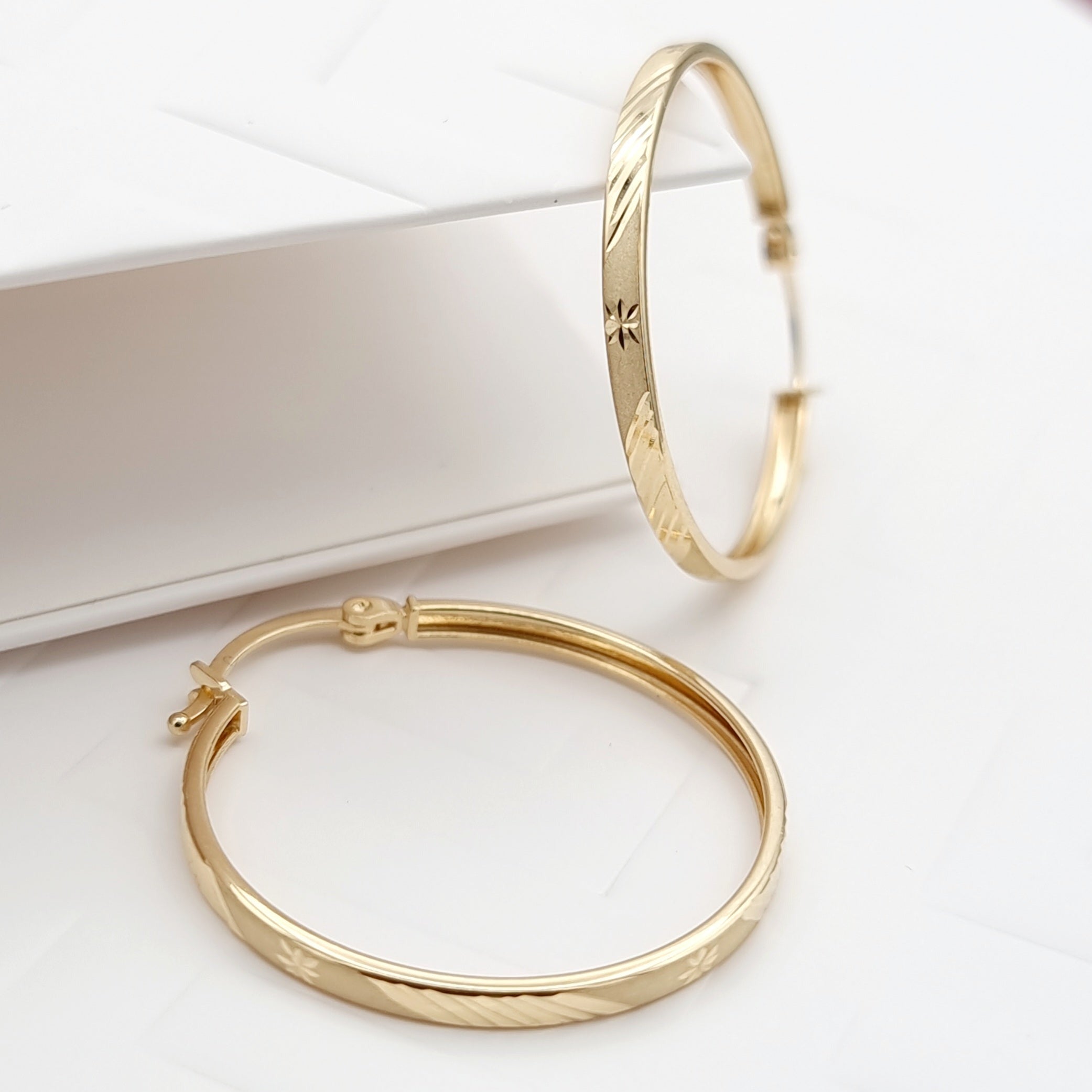 18K Pure Gold Round Hoop Earring Set