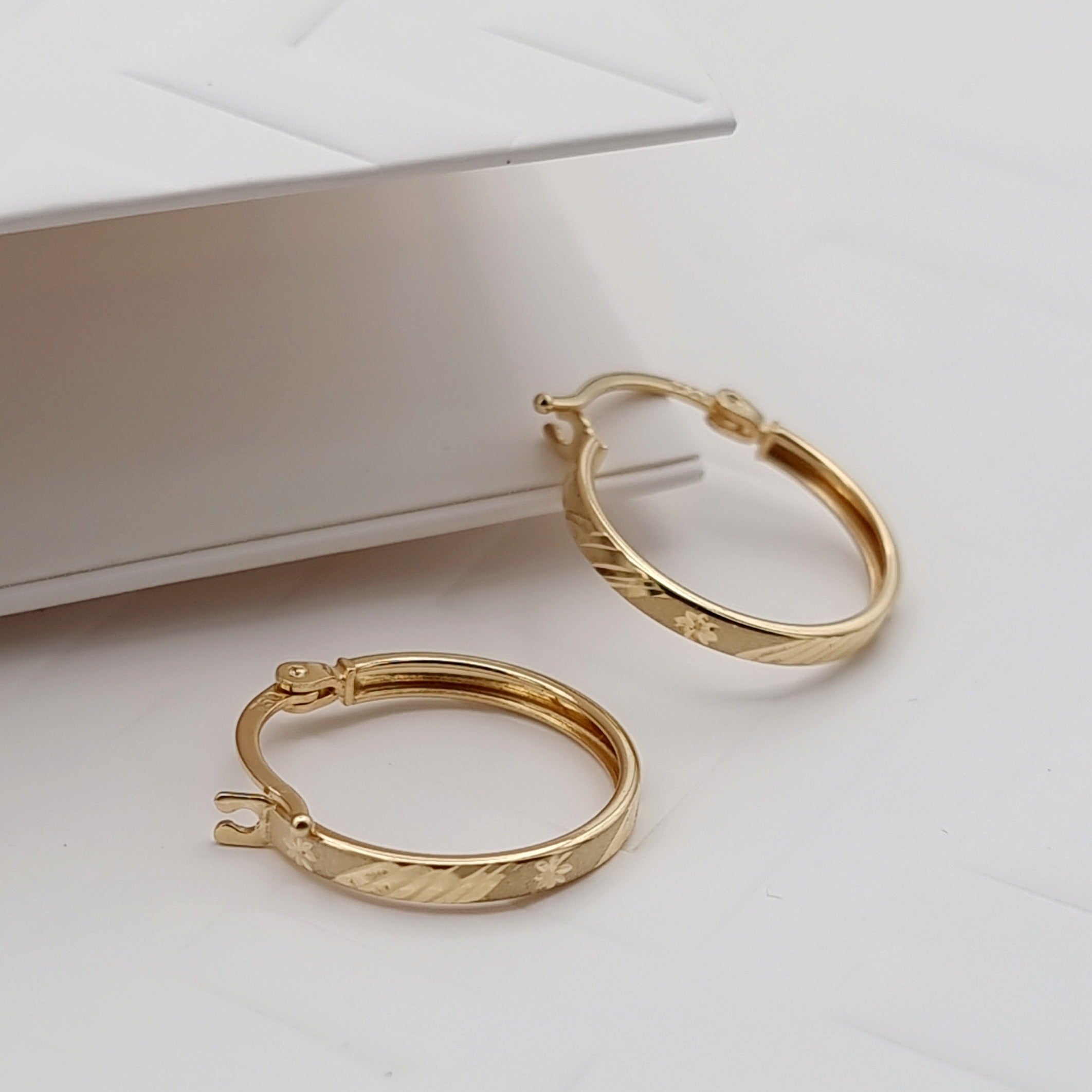 18K Pure Gold Round Hoop Earring Set