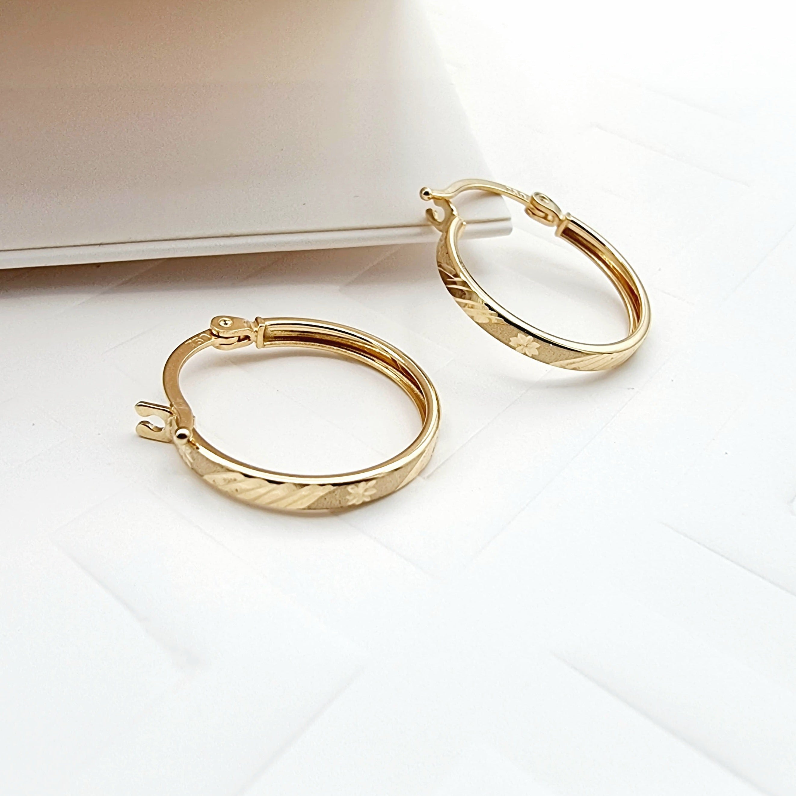 18K Pure Gold Round Hoop Earring Set