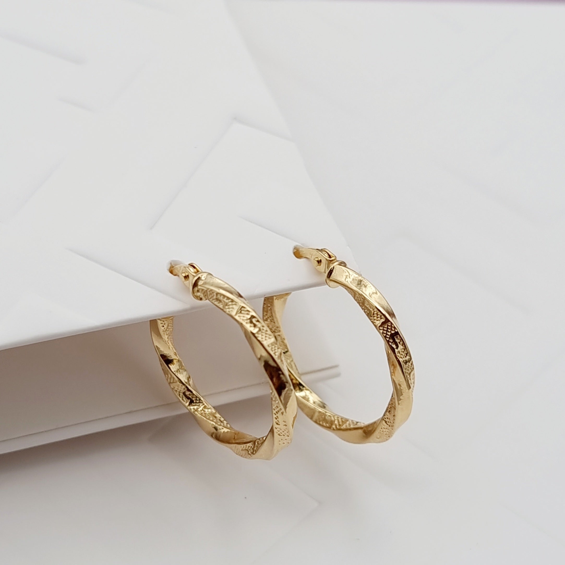 18K Pure Gold Round Twisted Earring Set