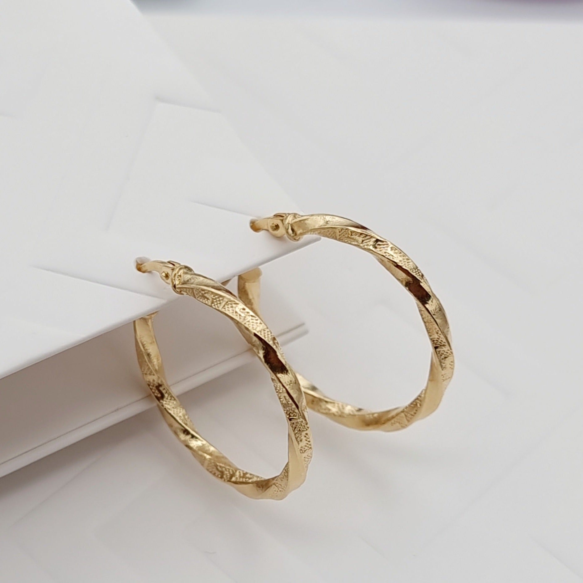 18K Pure Gold Round Twisted Earring Set