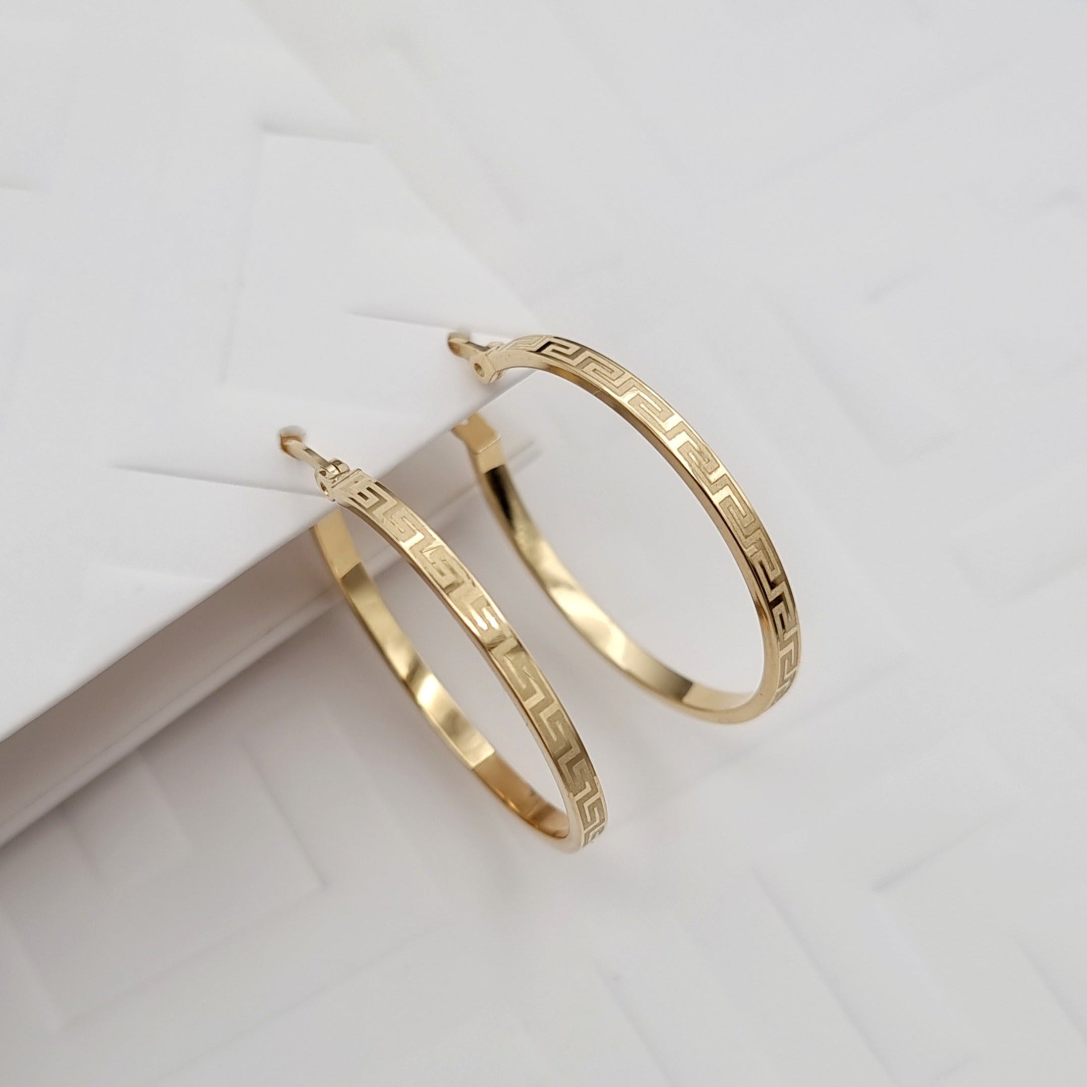 18K Pure Gold Round Hoop Earring Set