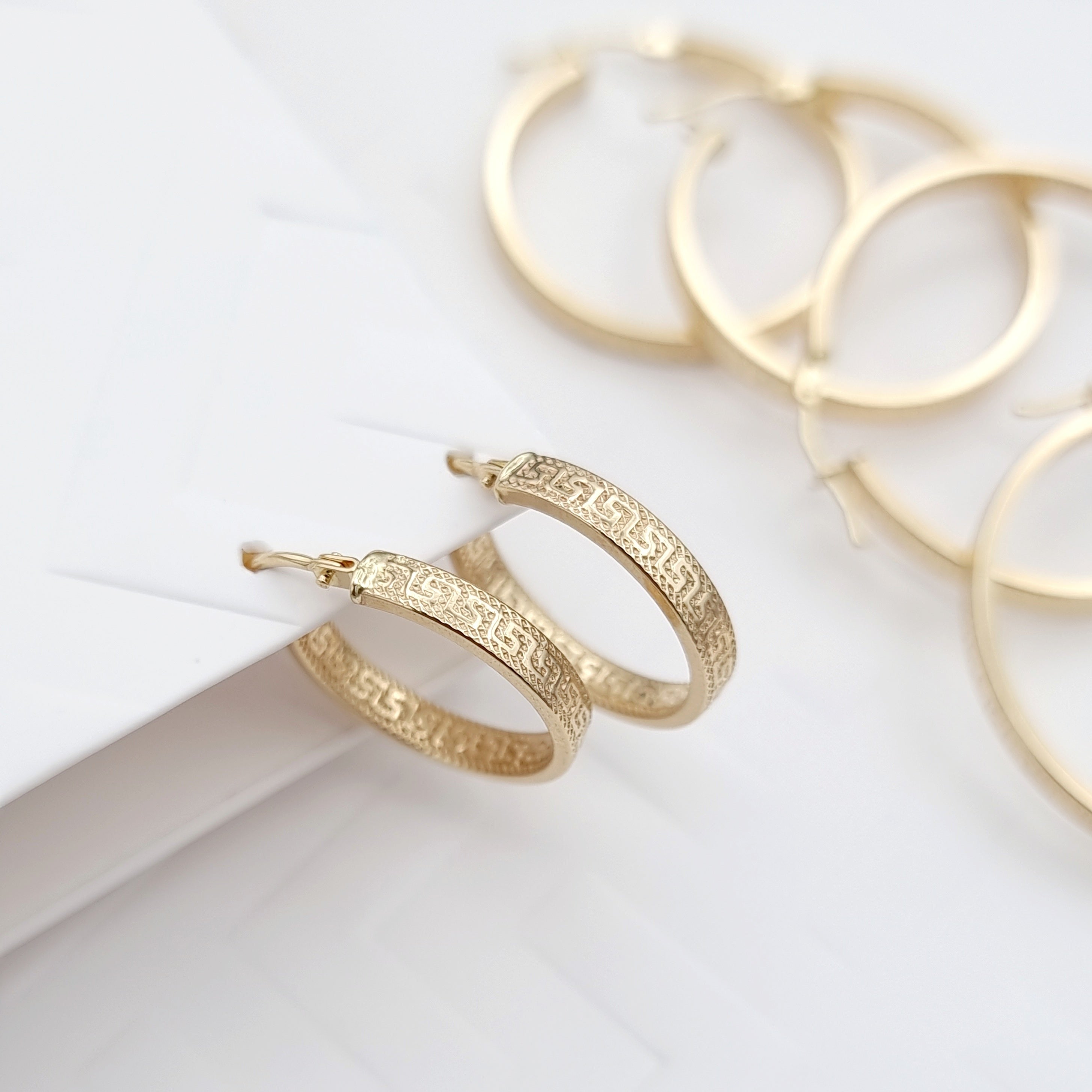 18K Pure Gold Round Hoop Earring Set