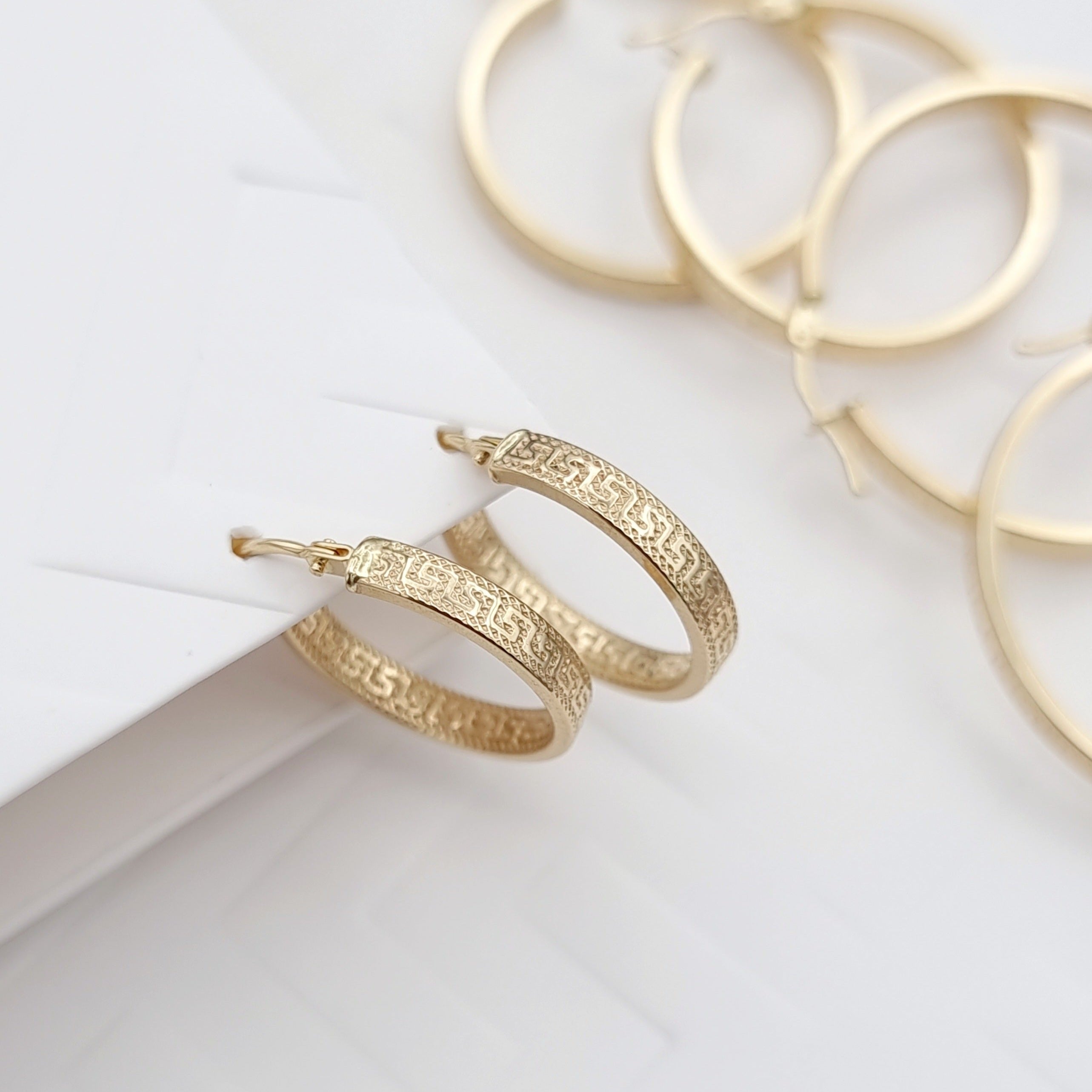 18K Pure Gold Round Hoop Earring Set