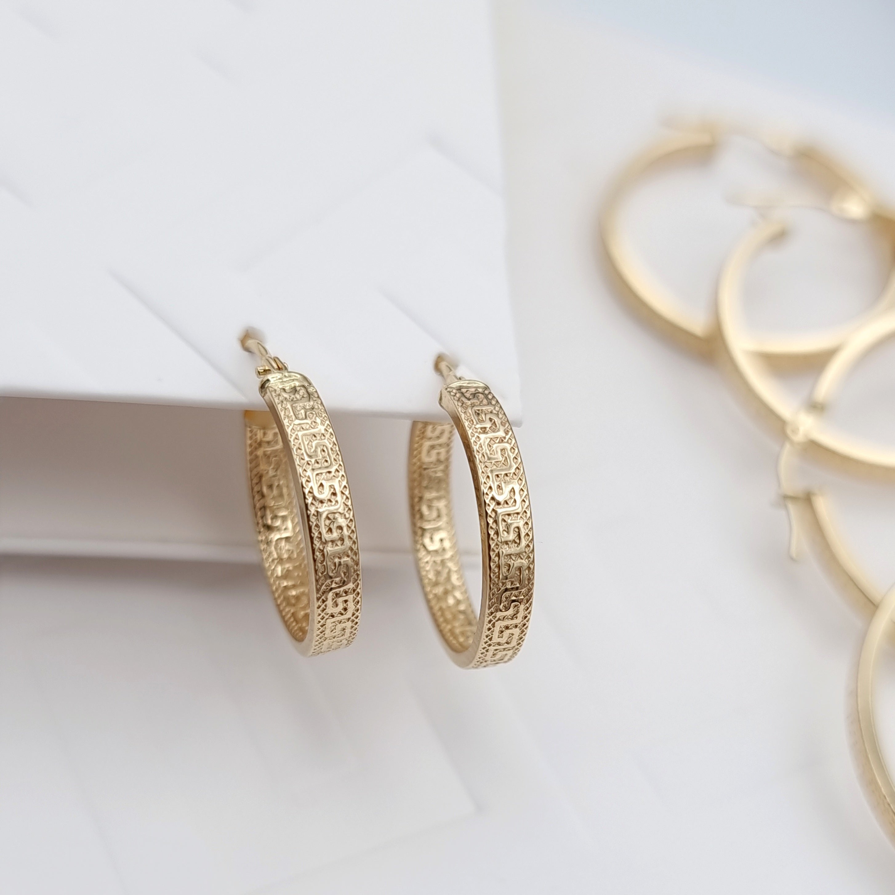18K Pure Gold Round Hoop Earring Set